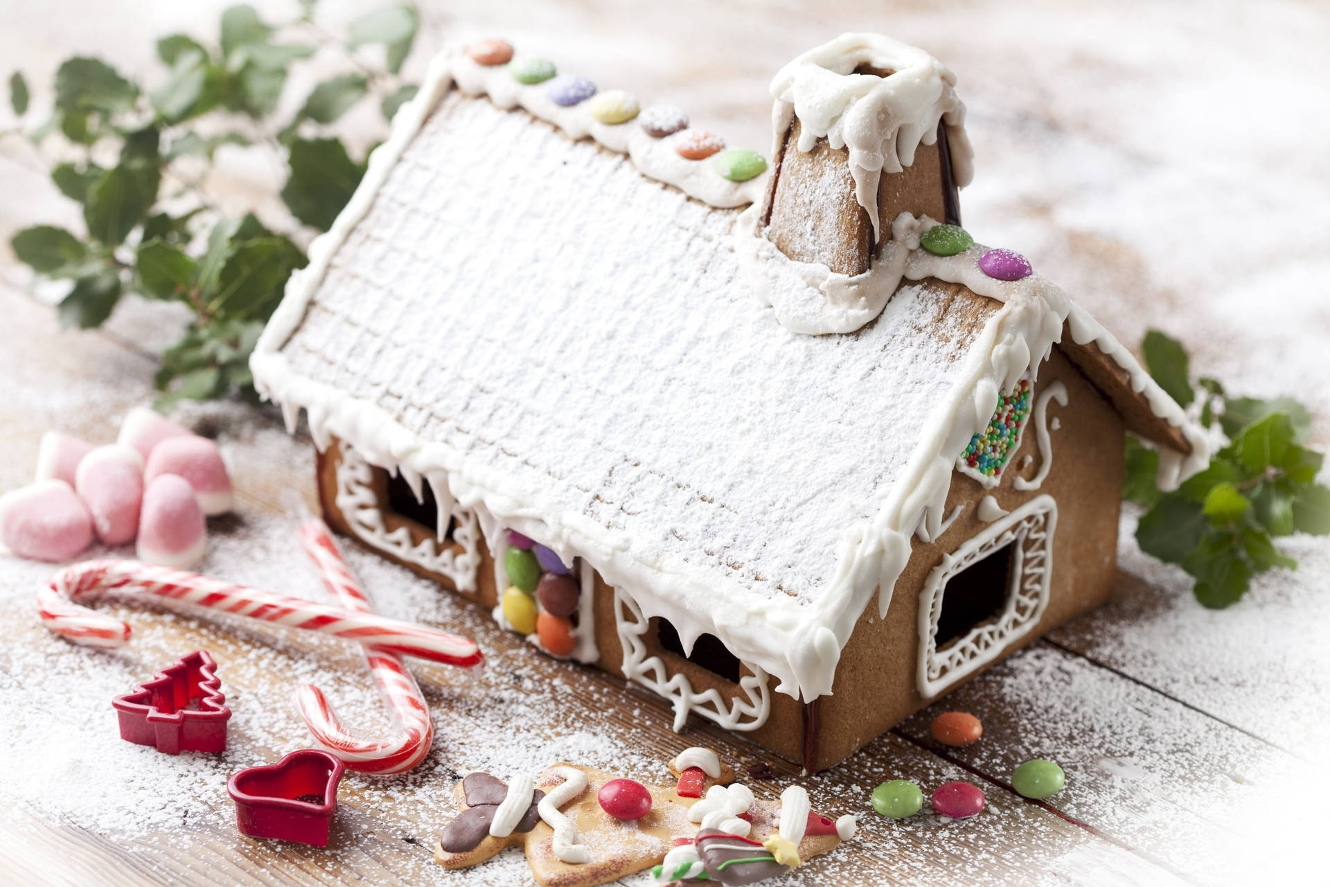 Holiday Themed Gingerbread House Wallpaper