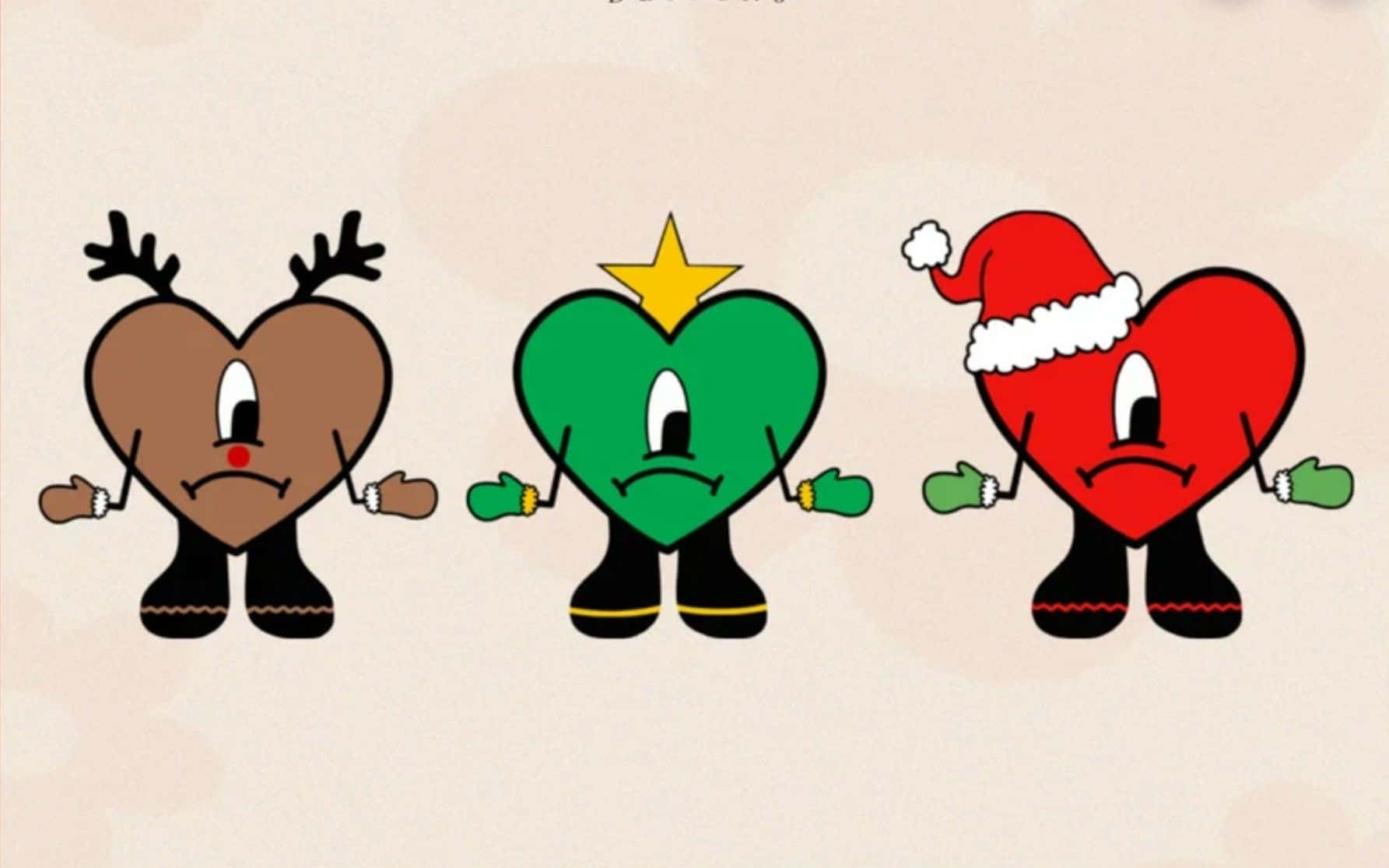 Holiday Themed Hearts Cartoon Wallpaper