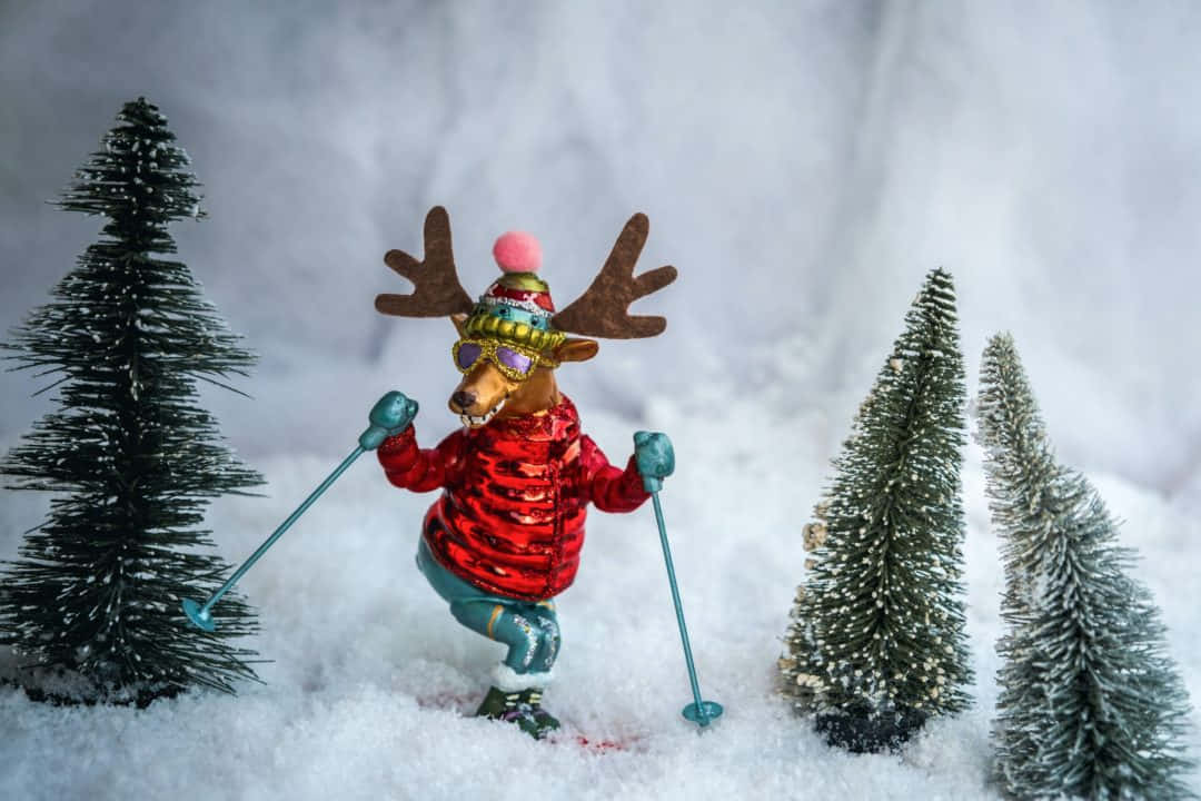 Skiing Christmas Reindeer Holiday Zoom Background 1080 x 720 Background