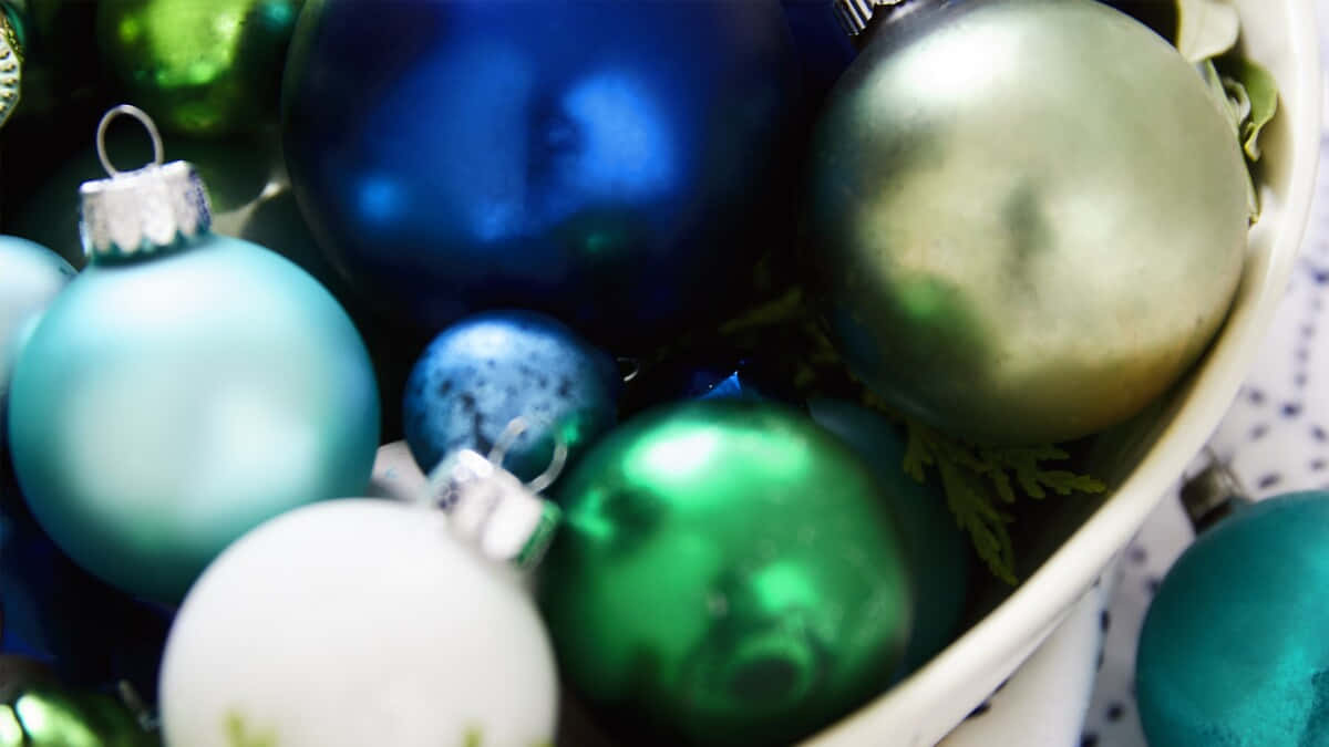 Christmas Blue Balls Holiday Zoom Background 1200 x 675 Background