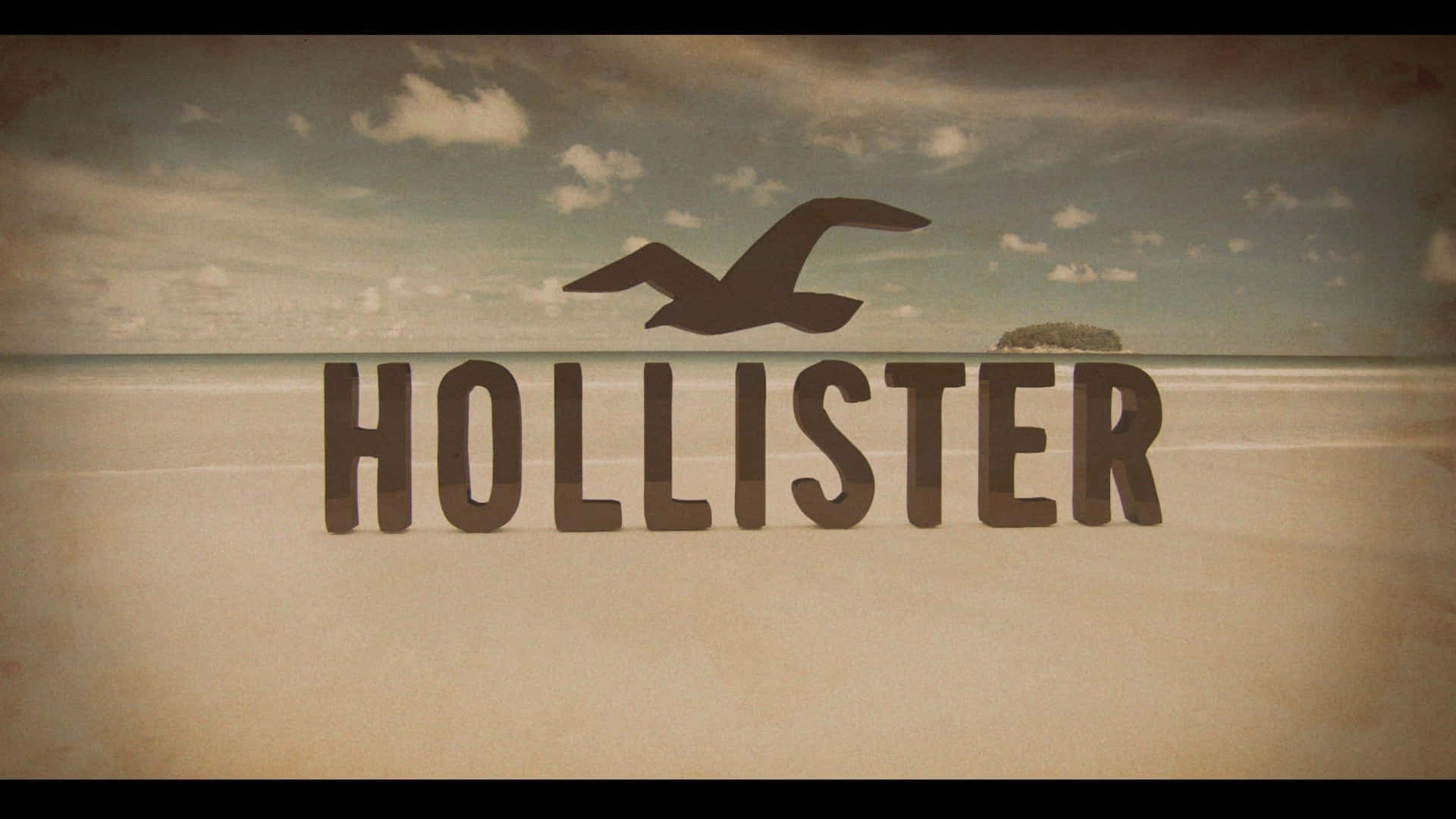 Hollister Logo On A Beach With A Bird In The Background