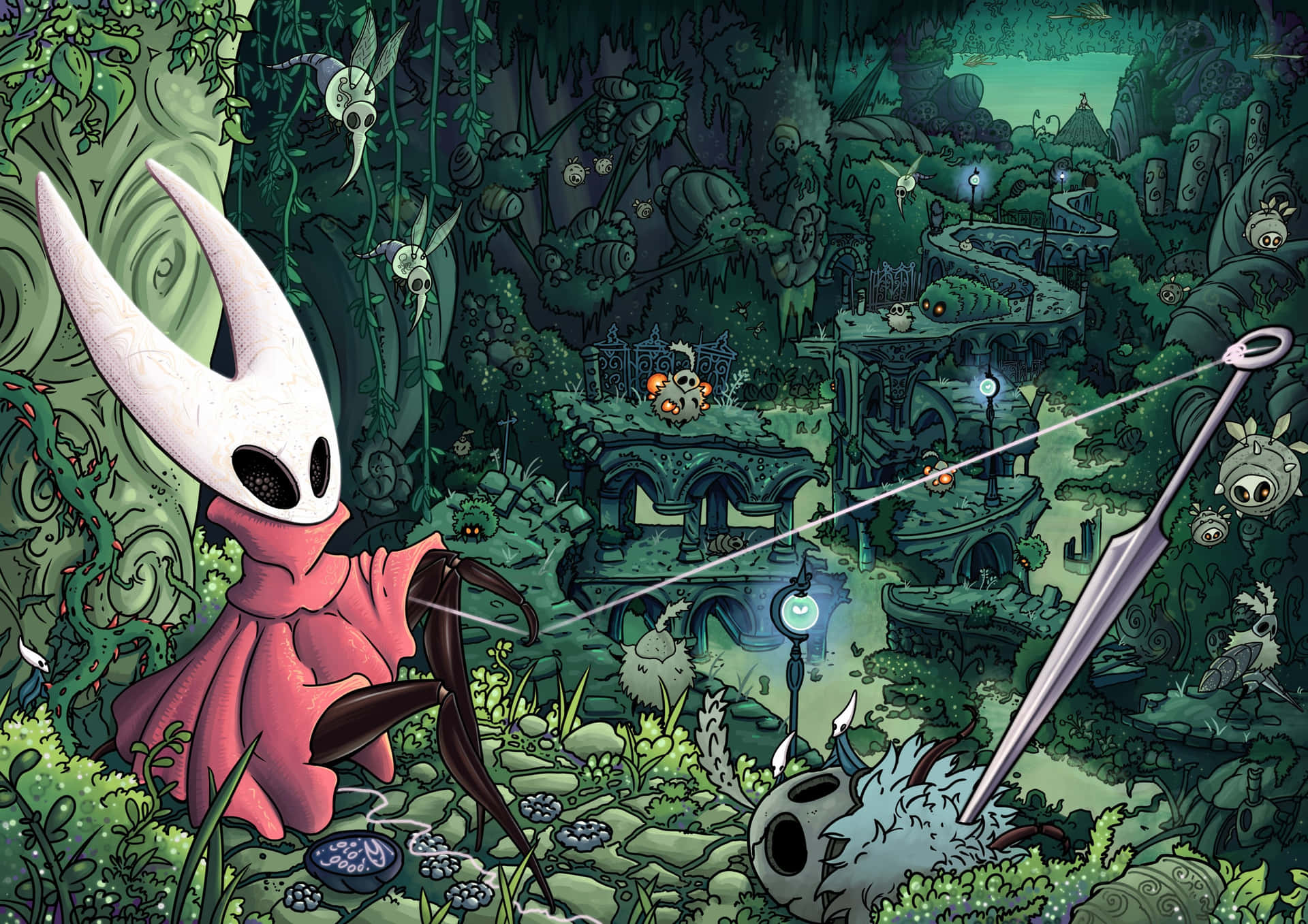 A Cartoon Character Is In A Forest With A Sword