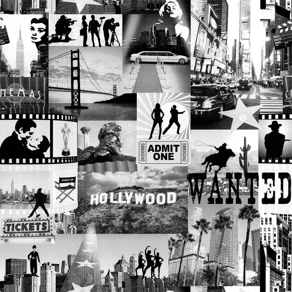 Vintagecollagen Hintergrund Hollywood Schwarz Und Weiß