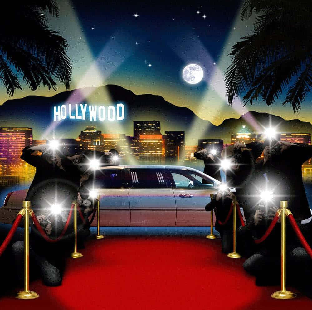 Hollywood Background With Limousine And Red Carpet Wallpaper