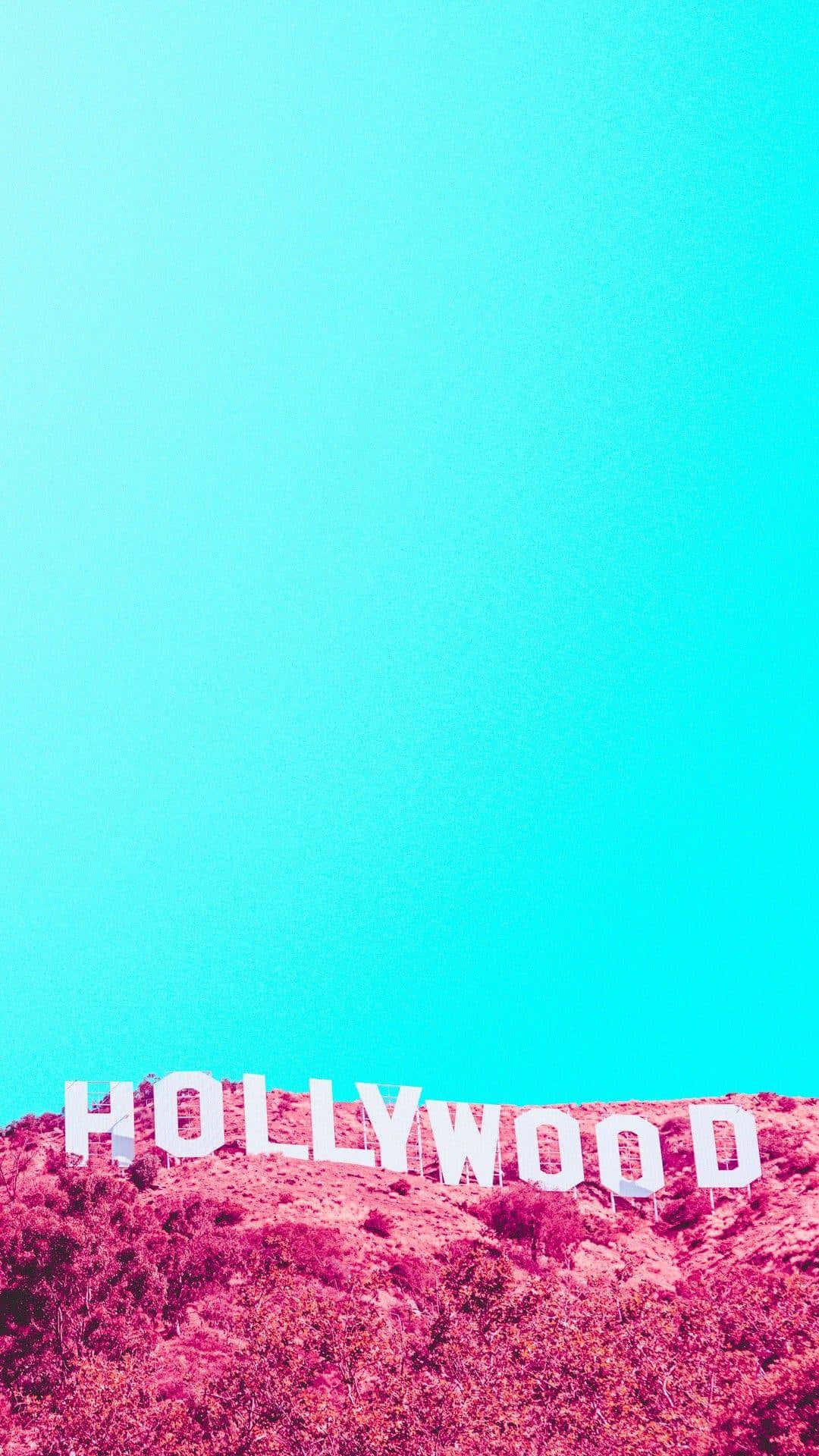 Pinkund Türkis Hollywood Hintergrund Schild