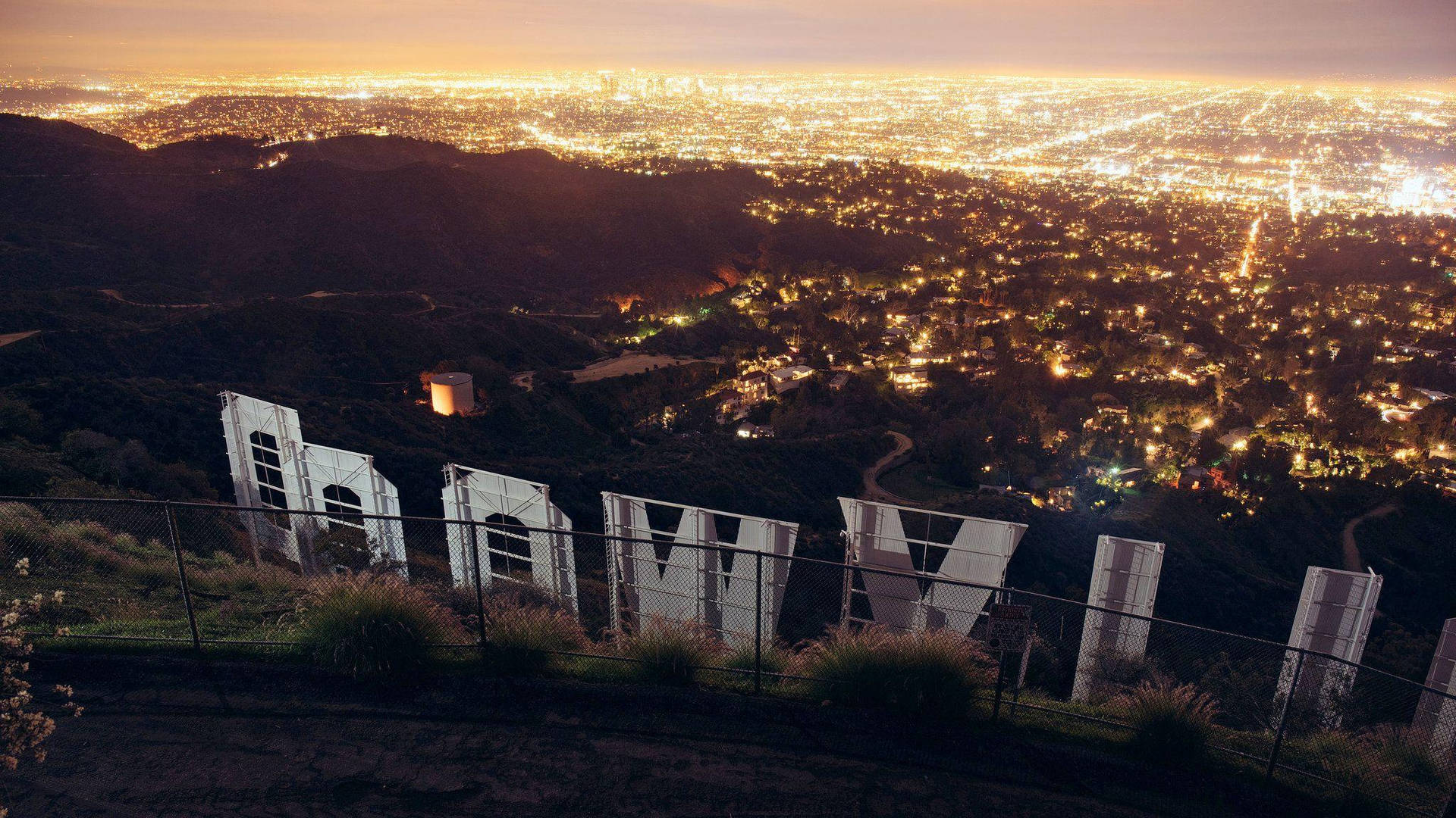 Hollywood Sign And City Lights Wallpaper