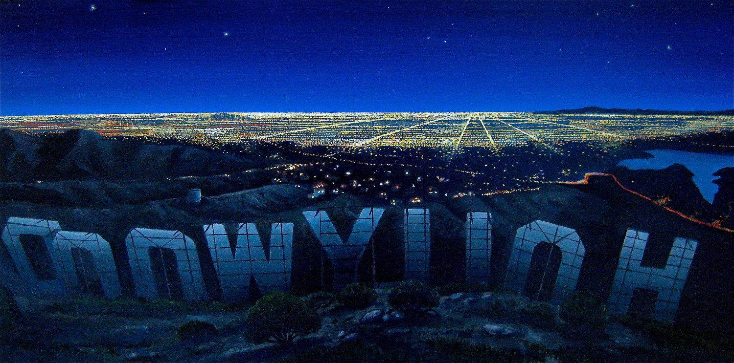 Blickauf Das Hollywood-zeichen Bei Nacht, Von Hinten Wallpaper