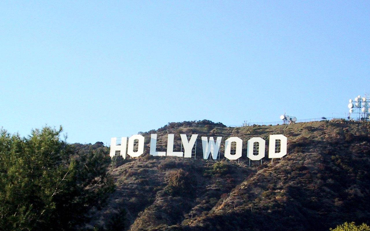 Hollywood Sign Bright Sky Background