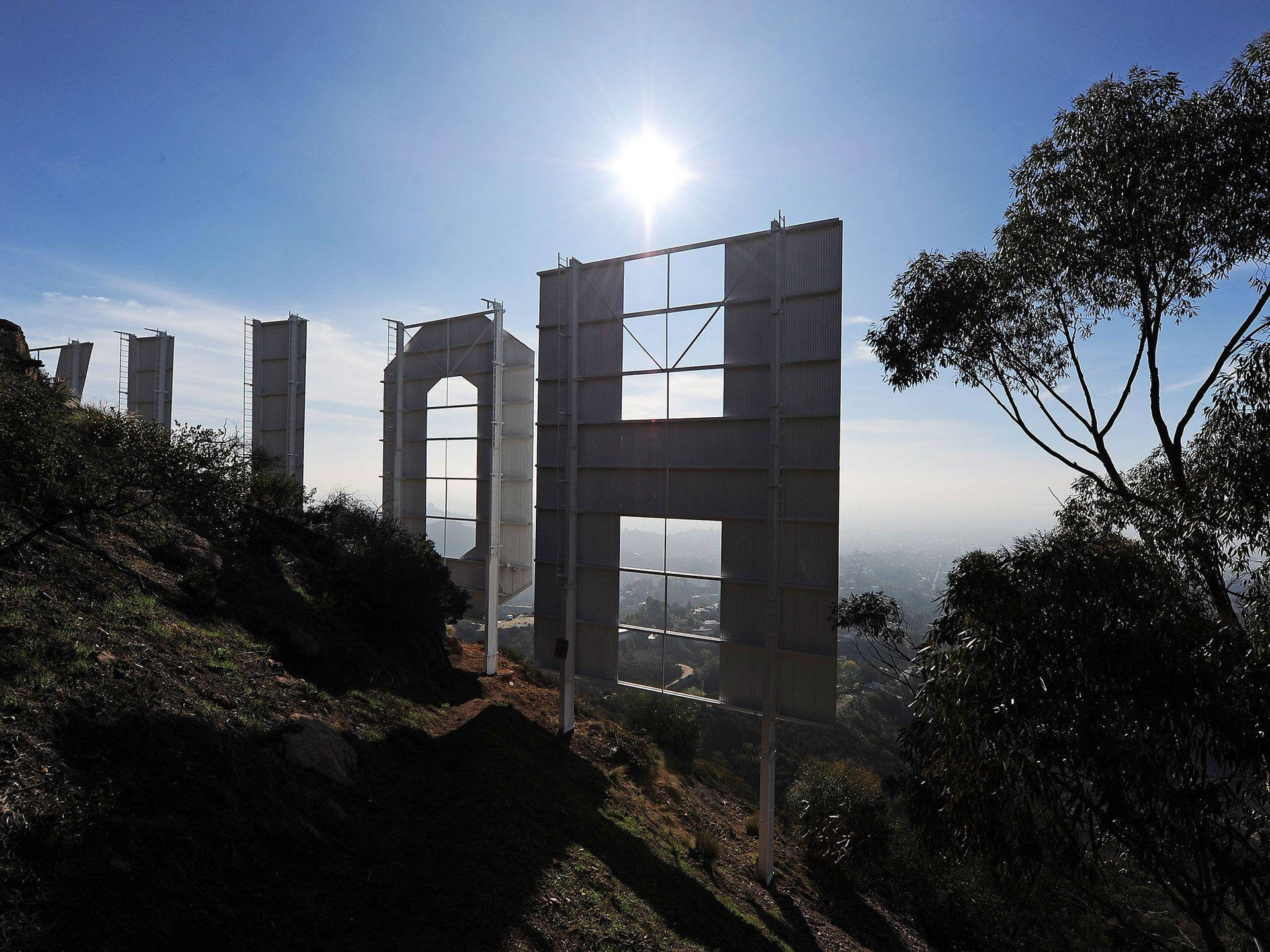 Hollywood Sign Bright Sun Background