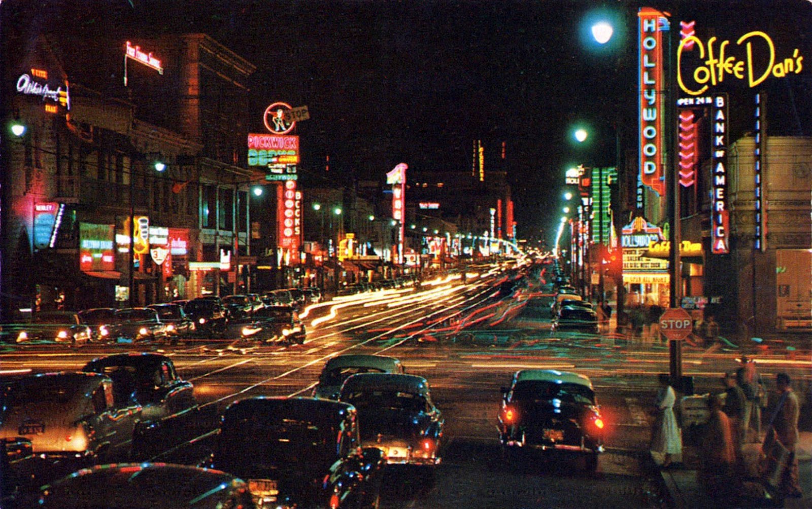 Hollywood Street Busy Night Wallpaper