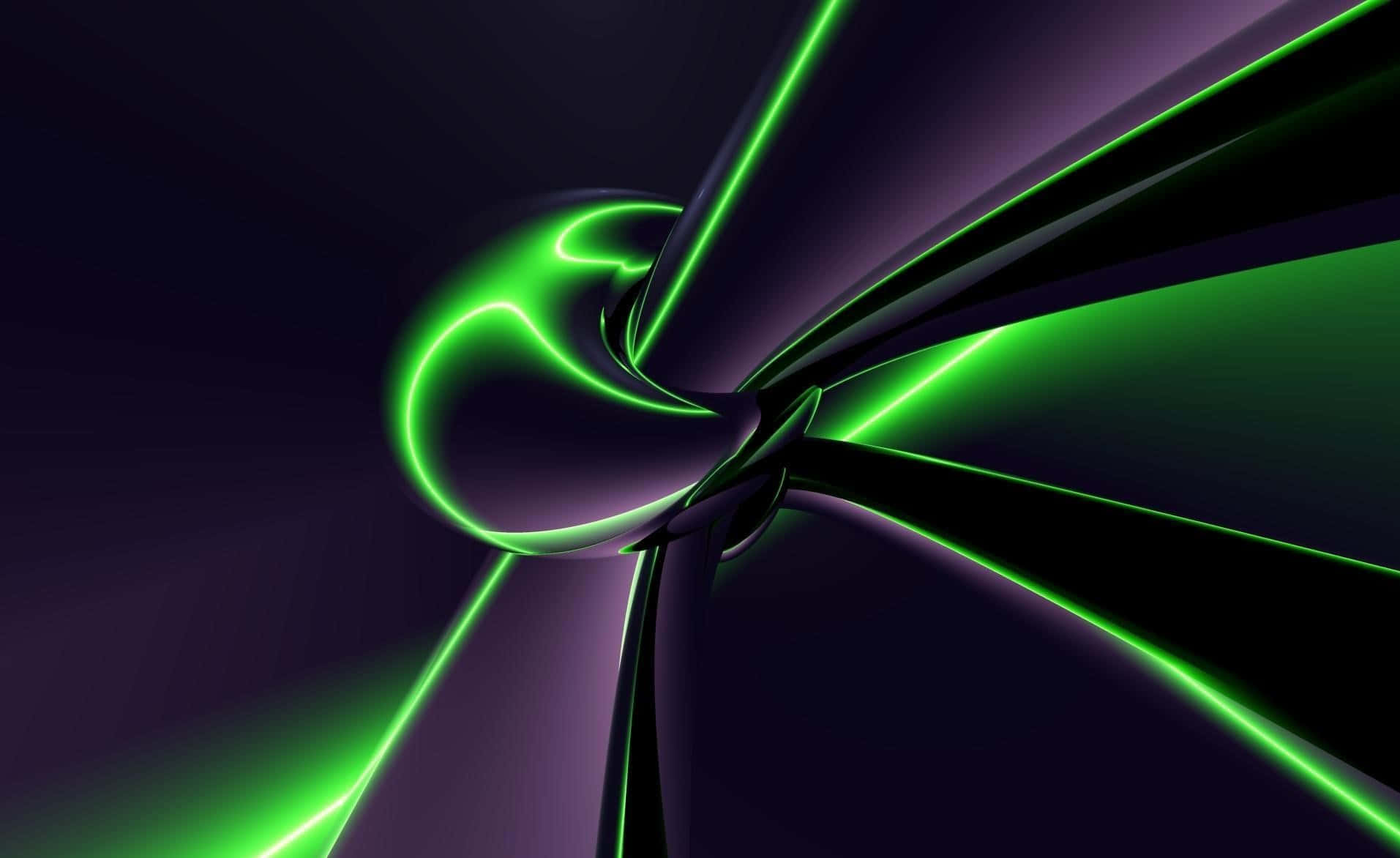 a green and black abstract background with a glowing light