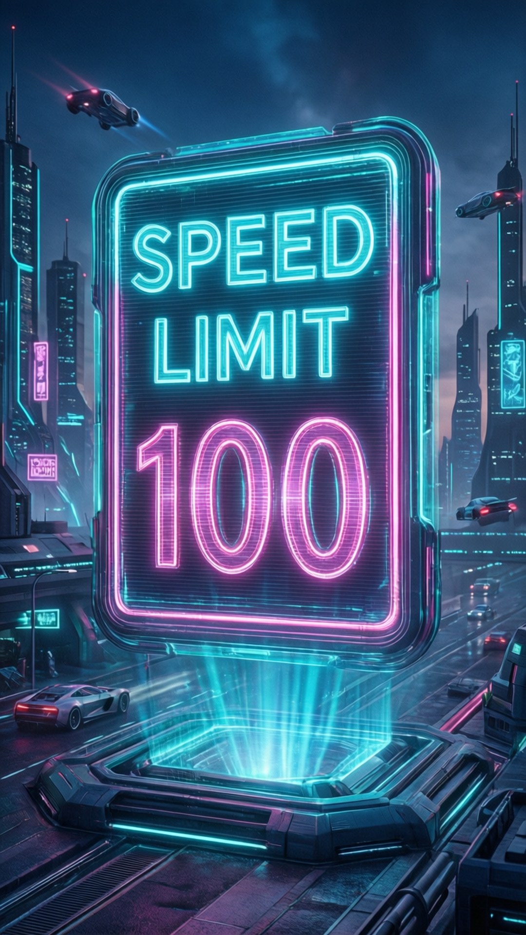 Panneau de limitation de vitesse holographique dans une ville futuriste