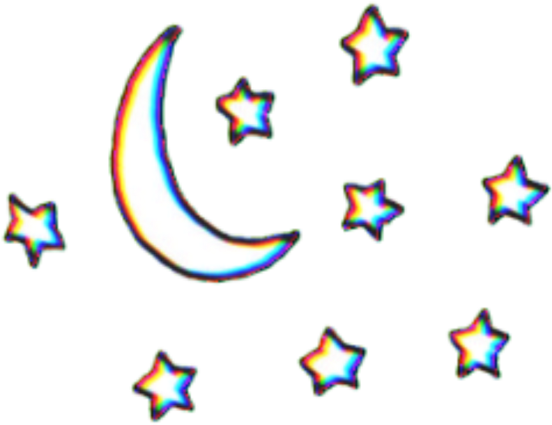 Holographic Moonand Stars PNG