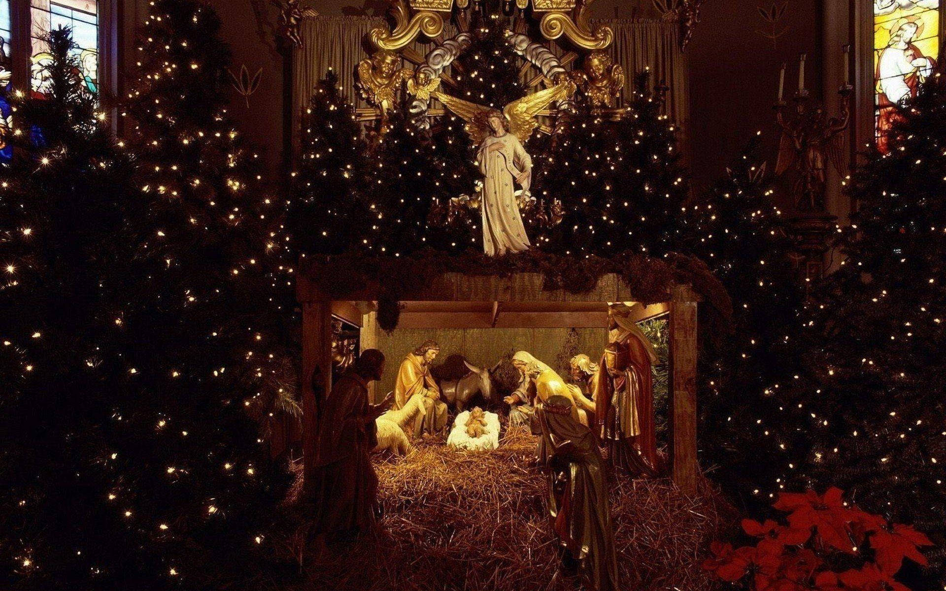 Holy Family And Christmas Lights