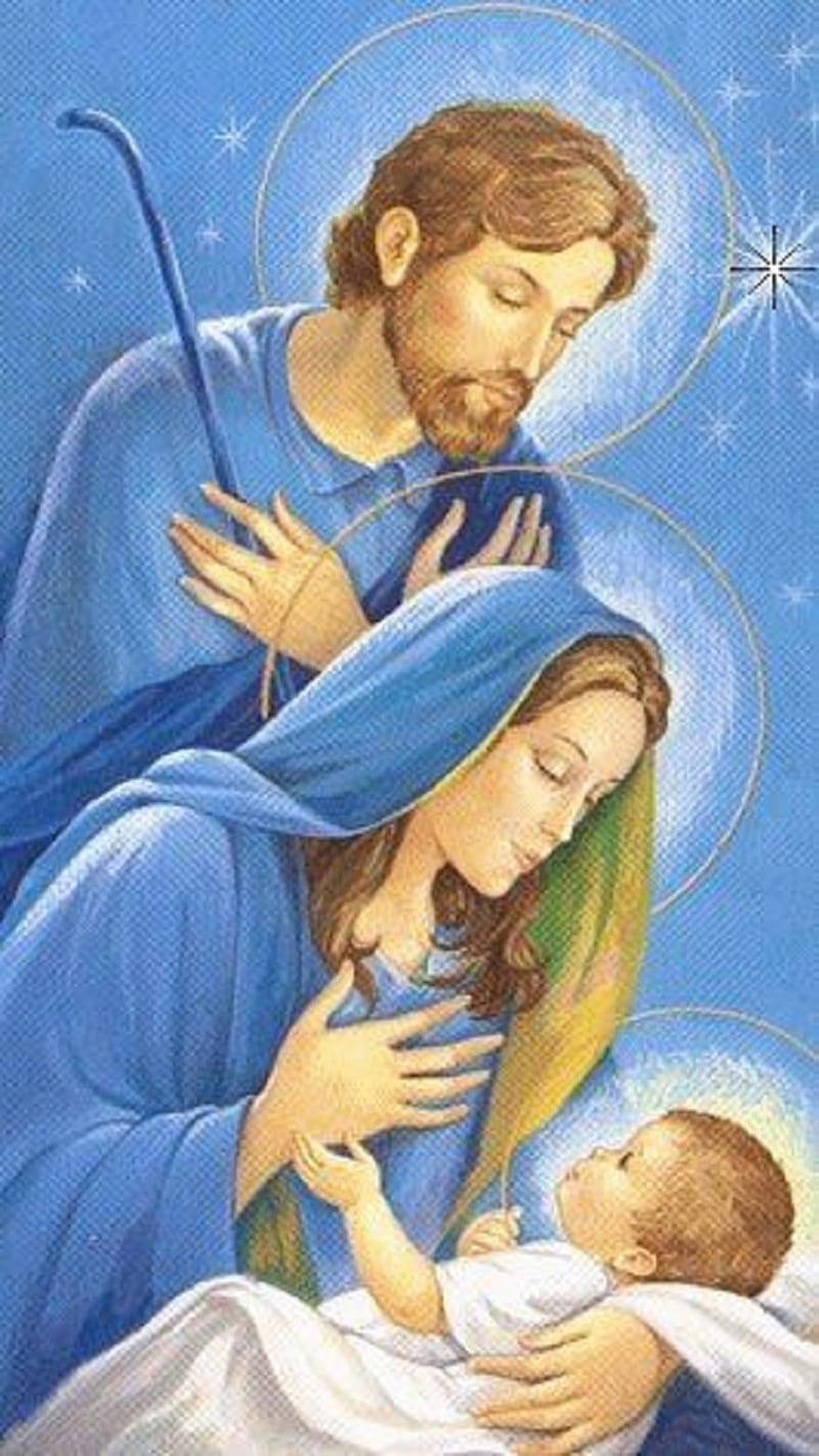 Holy Family In Sky Blue Wallpaper