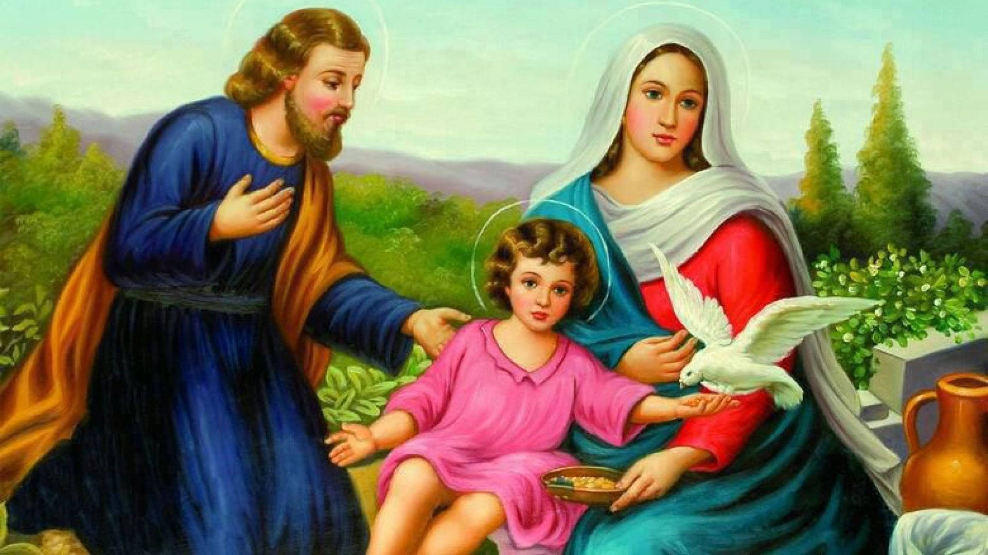 Holy Family Vibrant Art Wallpaper