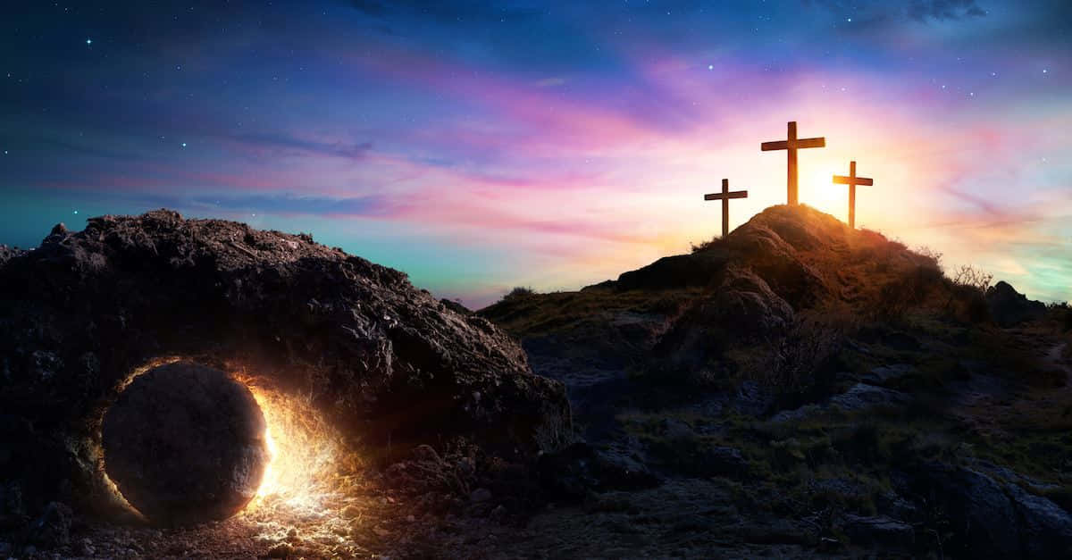 Easter Sunrise With Crosses And A Hole In The Ground Wallpaper