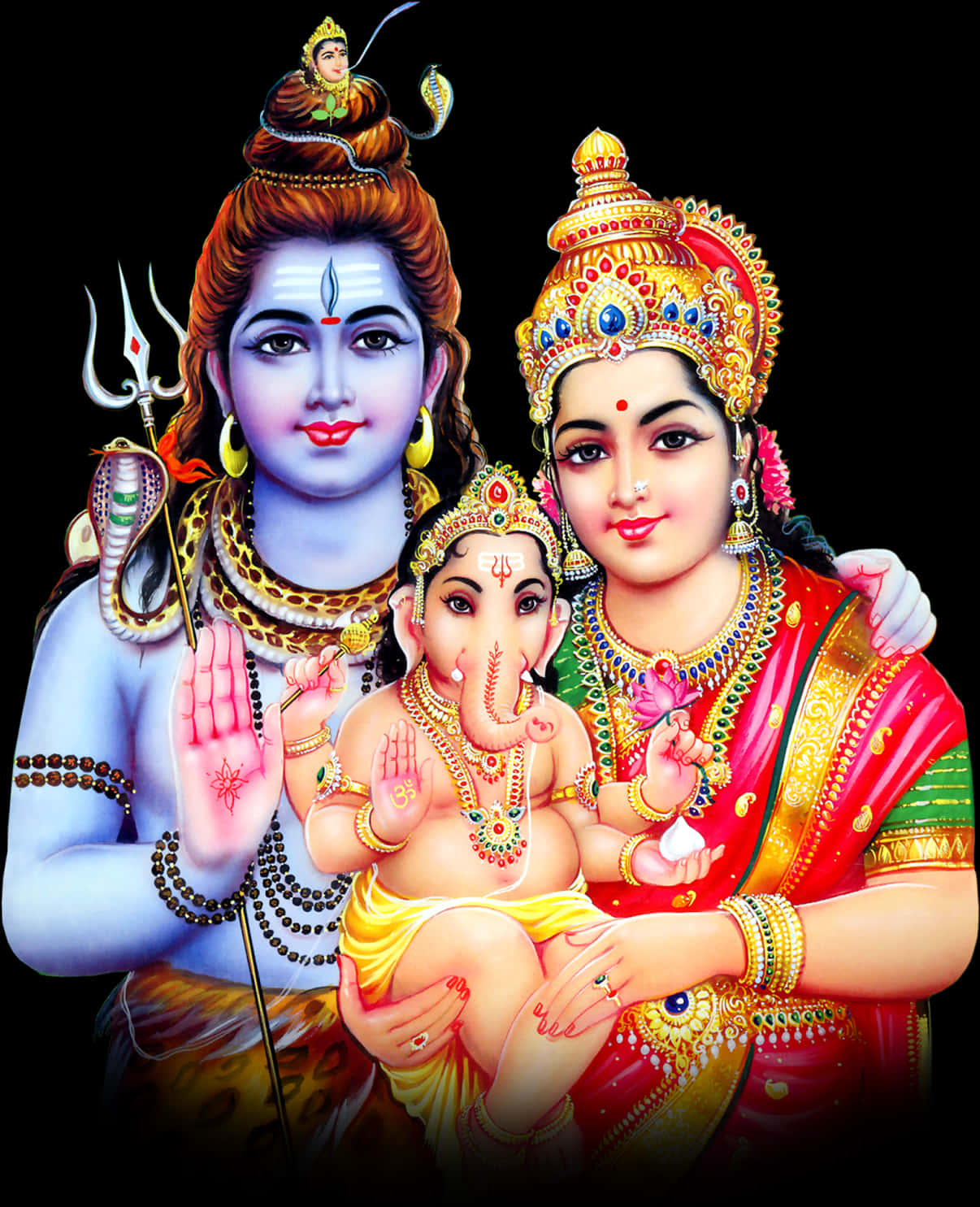 Holy_ Triad_ Shiva_ Parvati_ Ganesha_ Artwork PNG