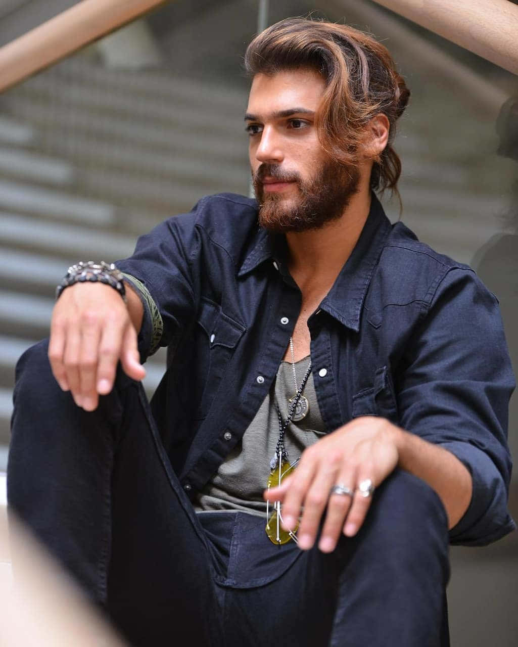 Download Hombres Guapos Can Yaman Sitting Wallpaper | Wallpapers.com