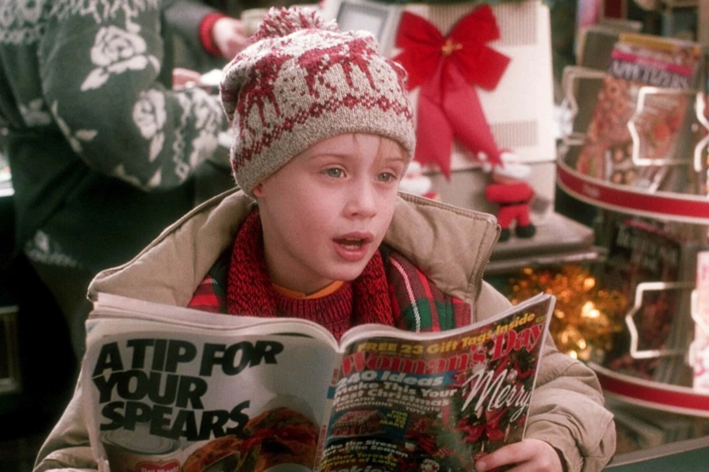 An up-close look of Kevin McCallister in "Home Alone".