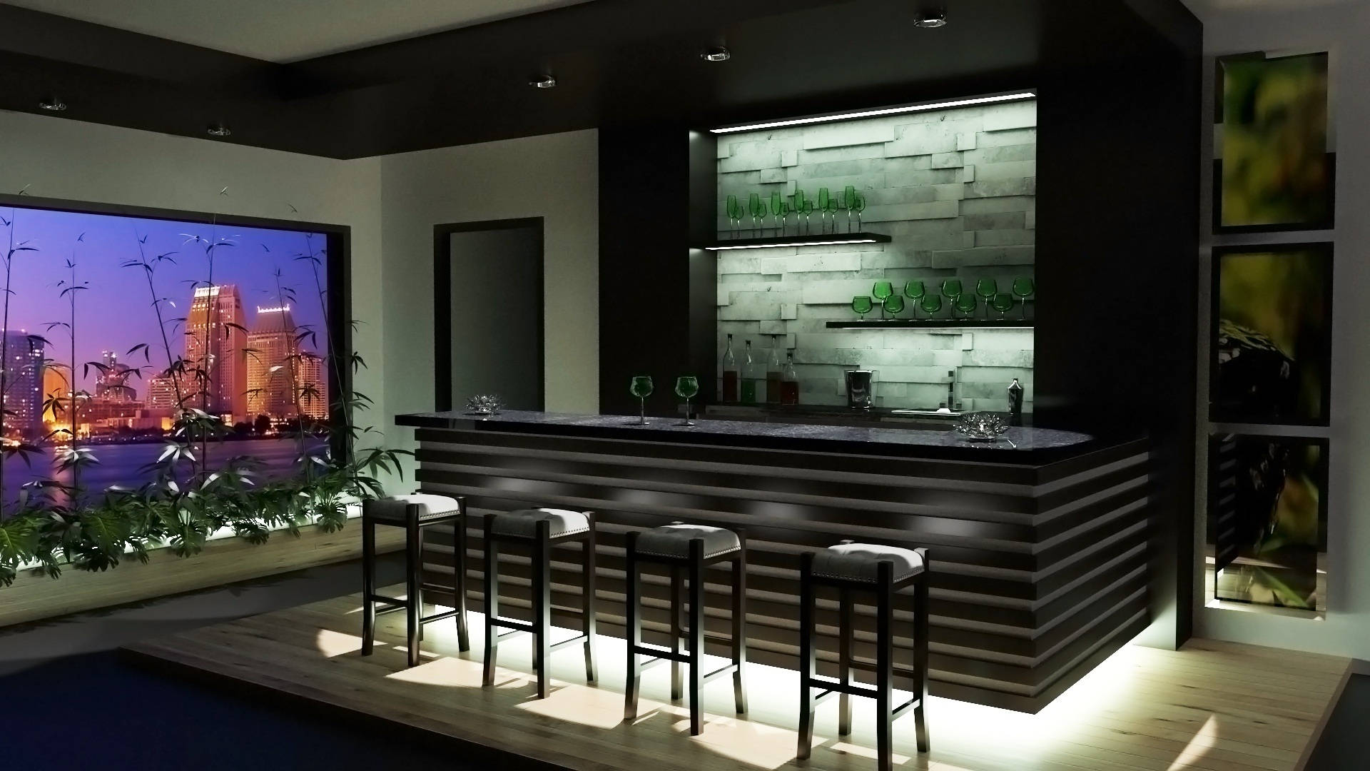 Home Bar With Green Aesthetic Wallpaper