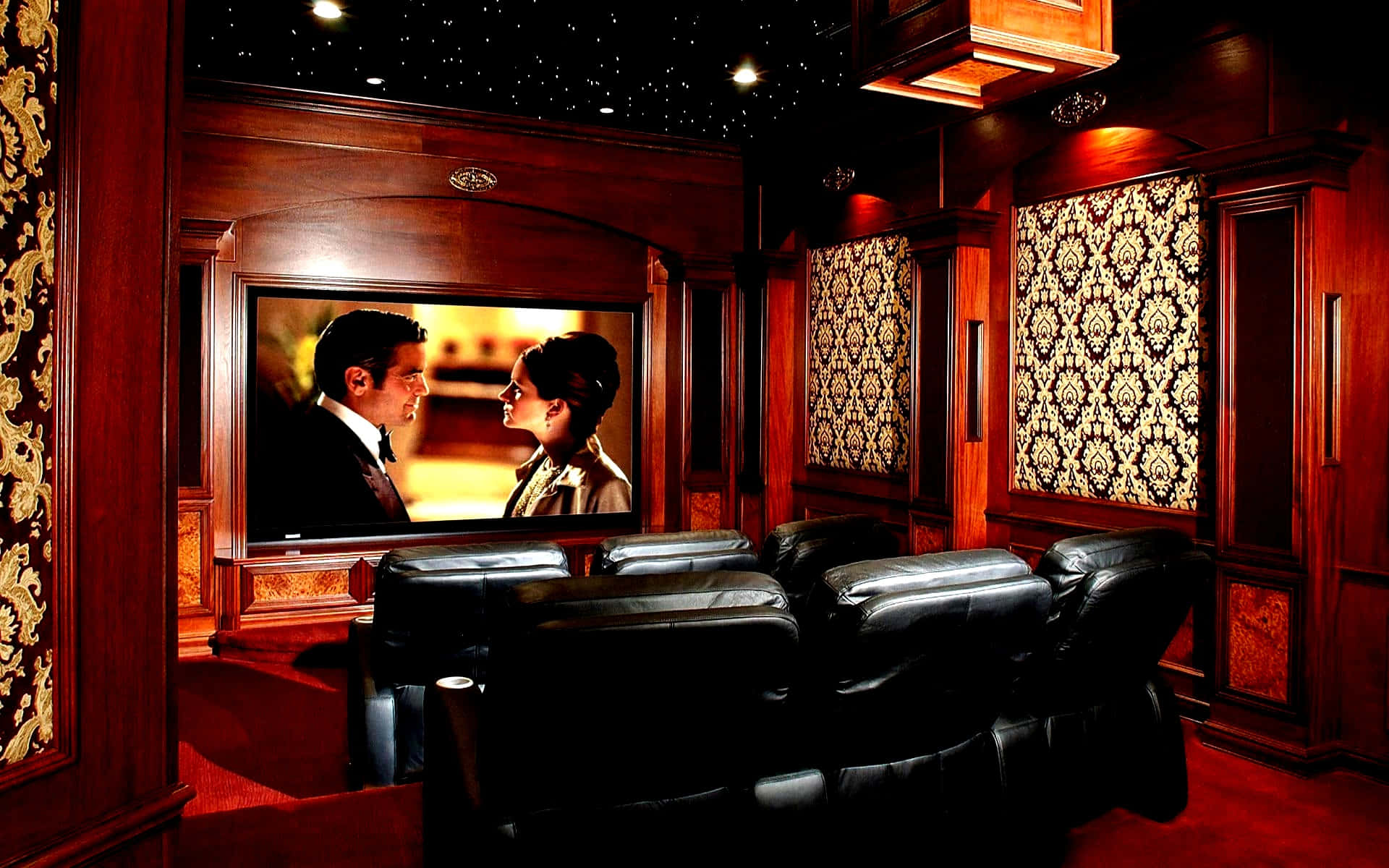 Enjoy your favorite movies and sports in your own home theater as you sit on a plush couch. Wallpaper