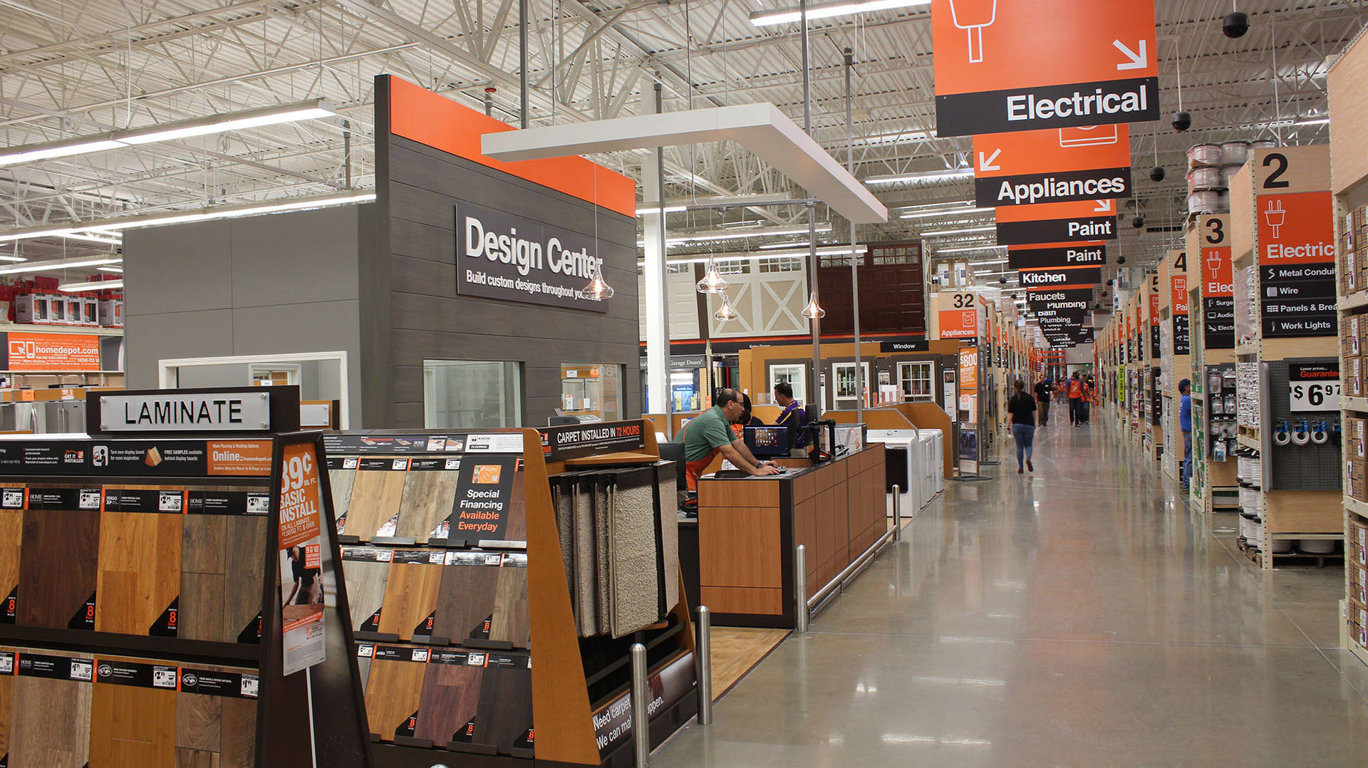 Home Depot's Design Center Showroom showcasing an array of home improvement products. Wallpaper