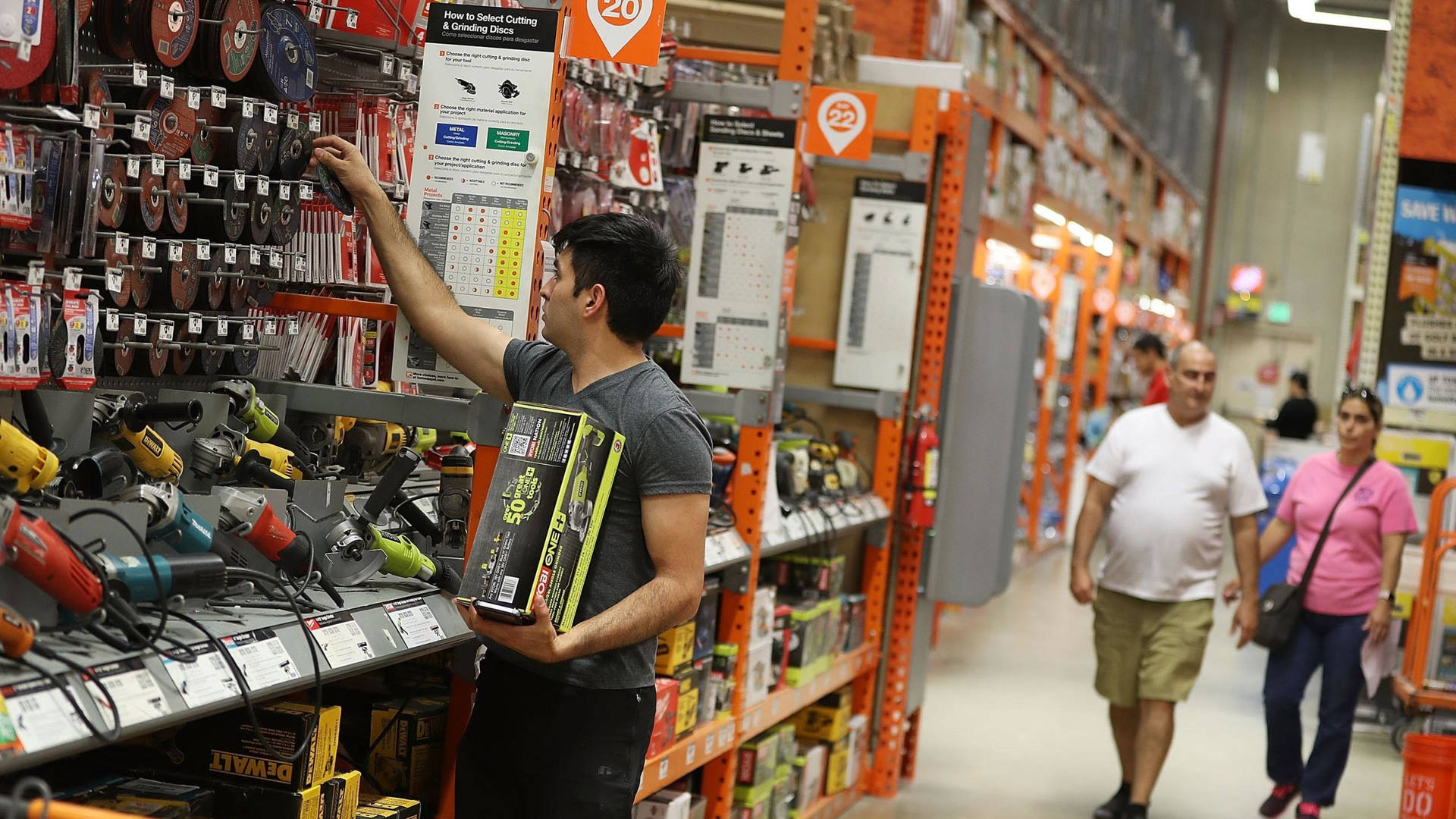 Shopper's Paradise in Home Depot Electrical Tools Aisle Wallpaper