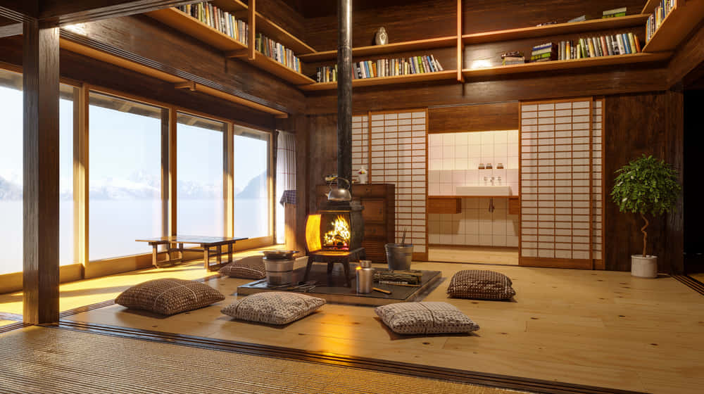 Immaginedi Un Soggiorno Rustico Asiatico Per L'interior Design Di Casa