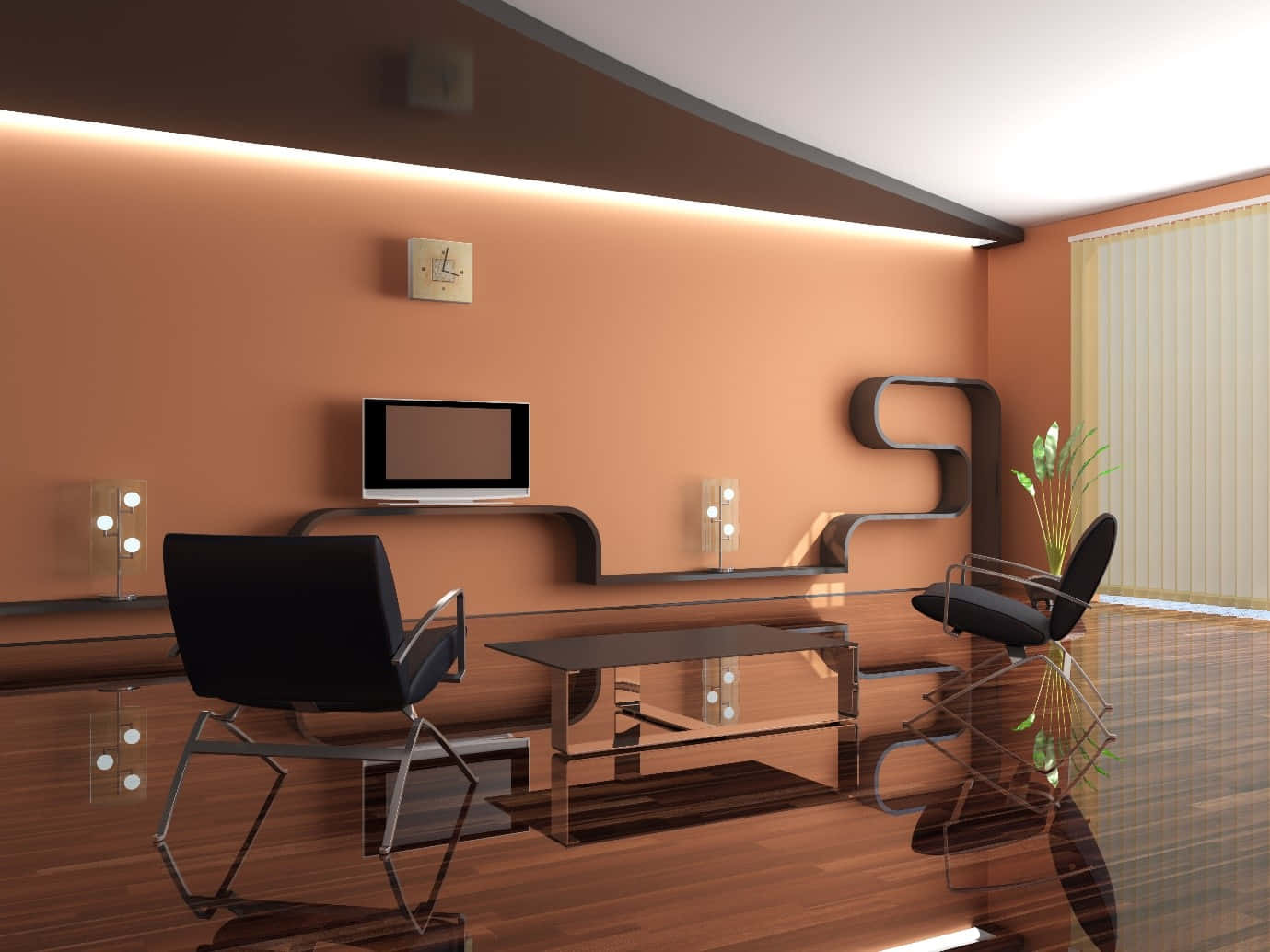 Home Interior Rustic Orange Minimalistic Living Room Picture