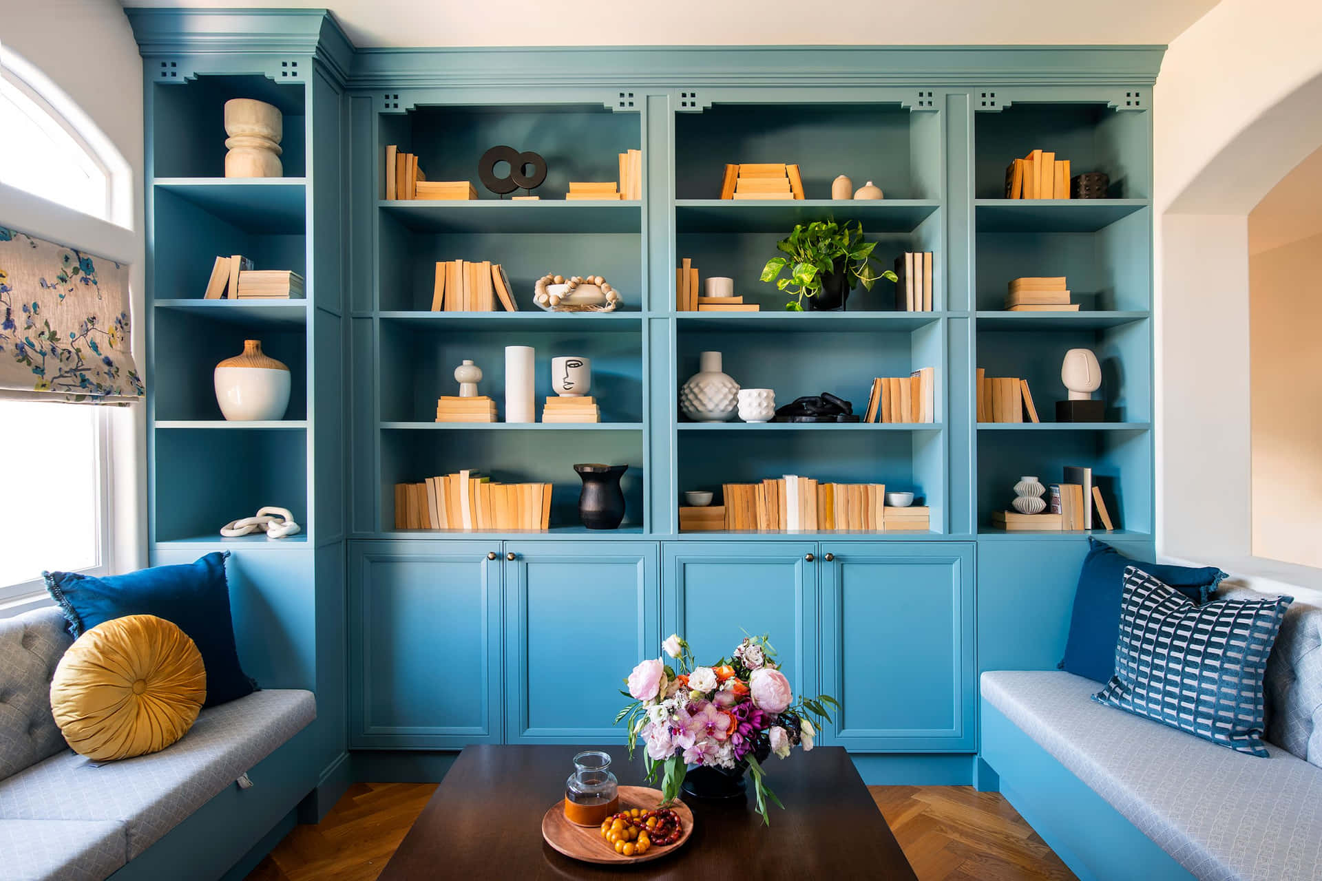 Home Interior Blue Book Shelf Reading Room Picture