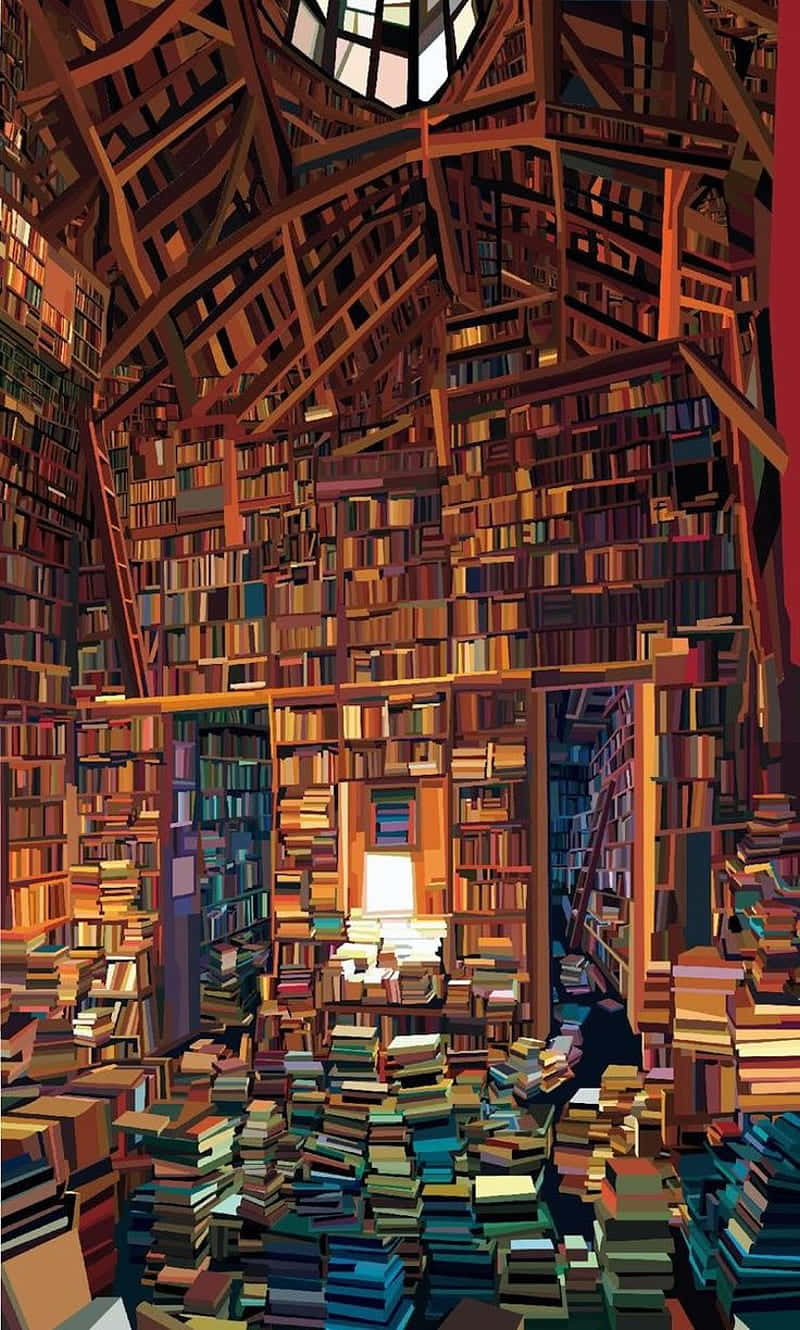 Home Library Large Window Full Books Wallpaper