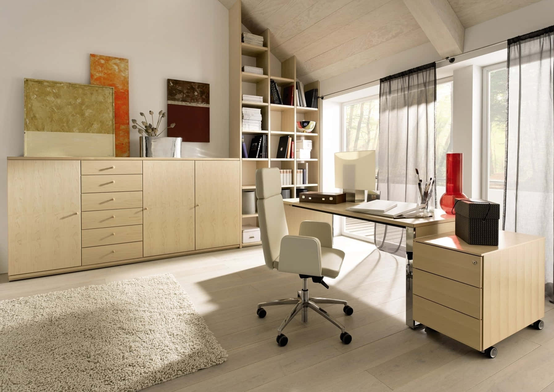 Home Office White Theme Aesthetic Wallpaper