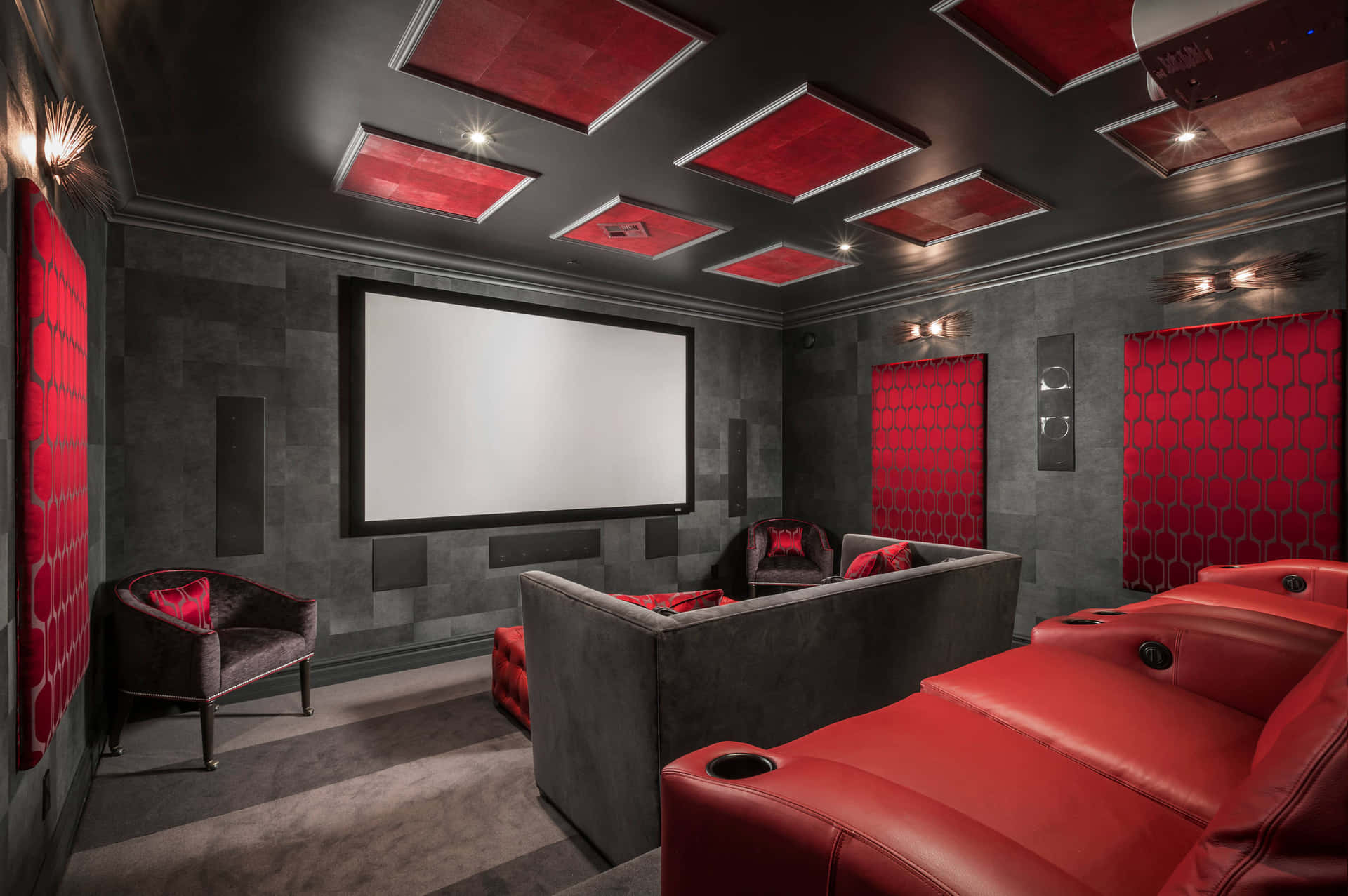 Home Theater Concept Design Grey And Red Wallpaper