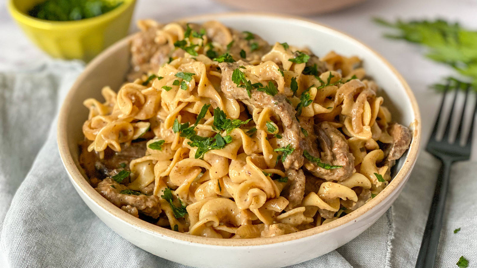 Delicious Home-cooked Beef Stroganoff with Pappardelle Wallpaper