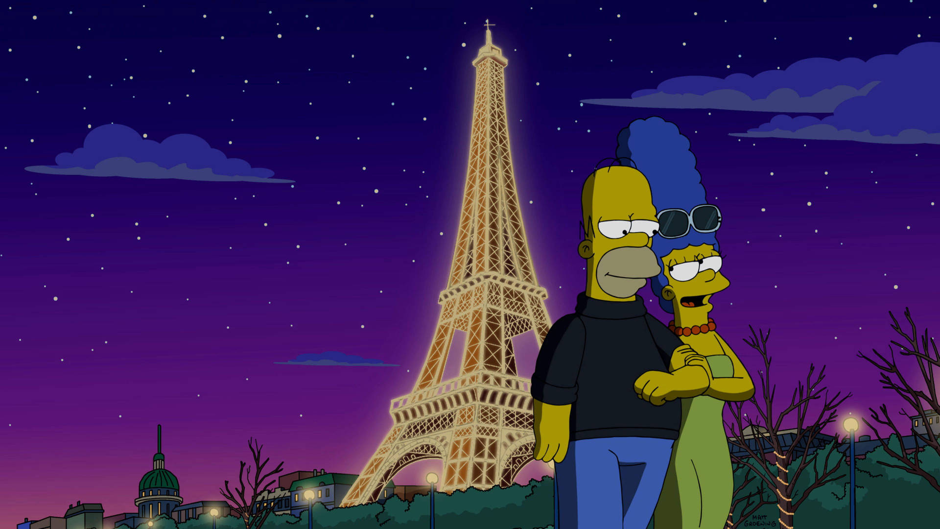 Homer and Marge Simpson In Paris Wallpaper