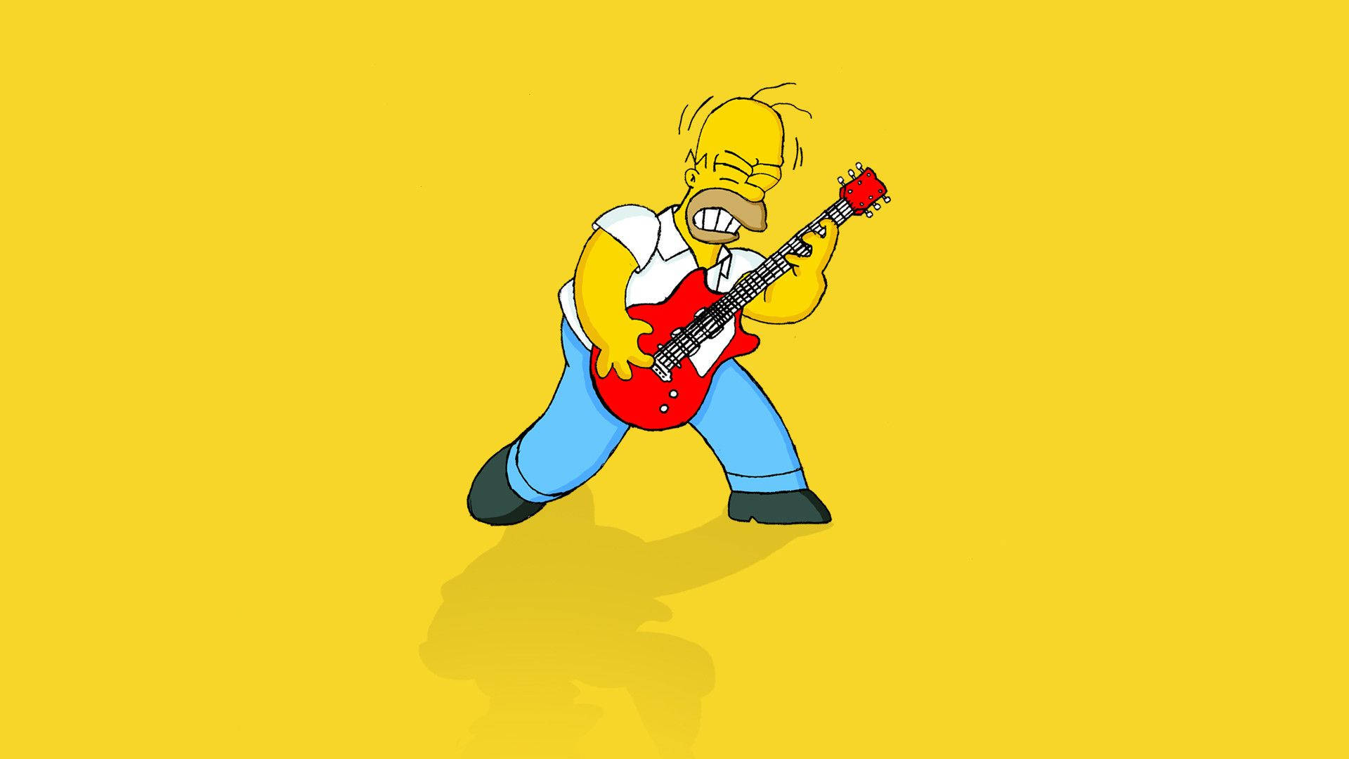 Homerfrån Simpsons Spelar Gitarr På Dator- Eller Mobilbakgrundsbild. Wallpaper