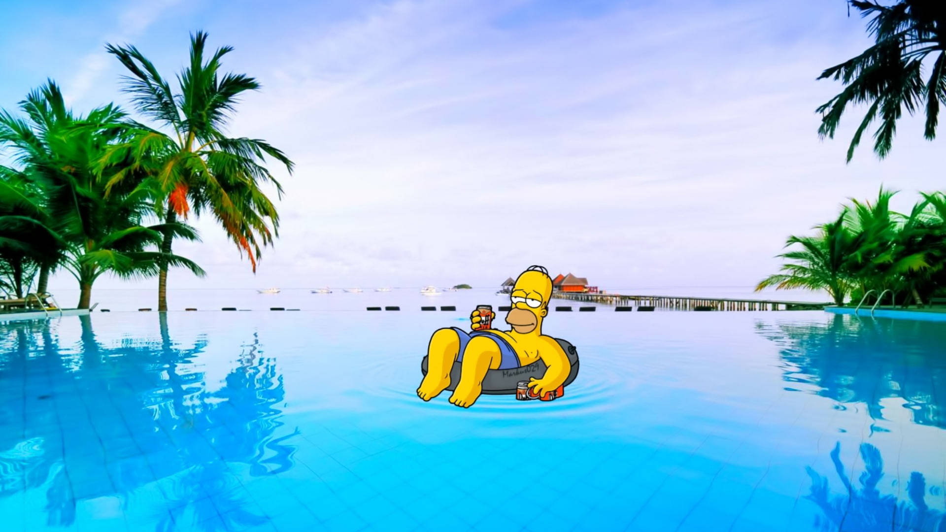 Homer Simpson i svømmebassin Wallpaper
