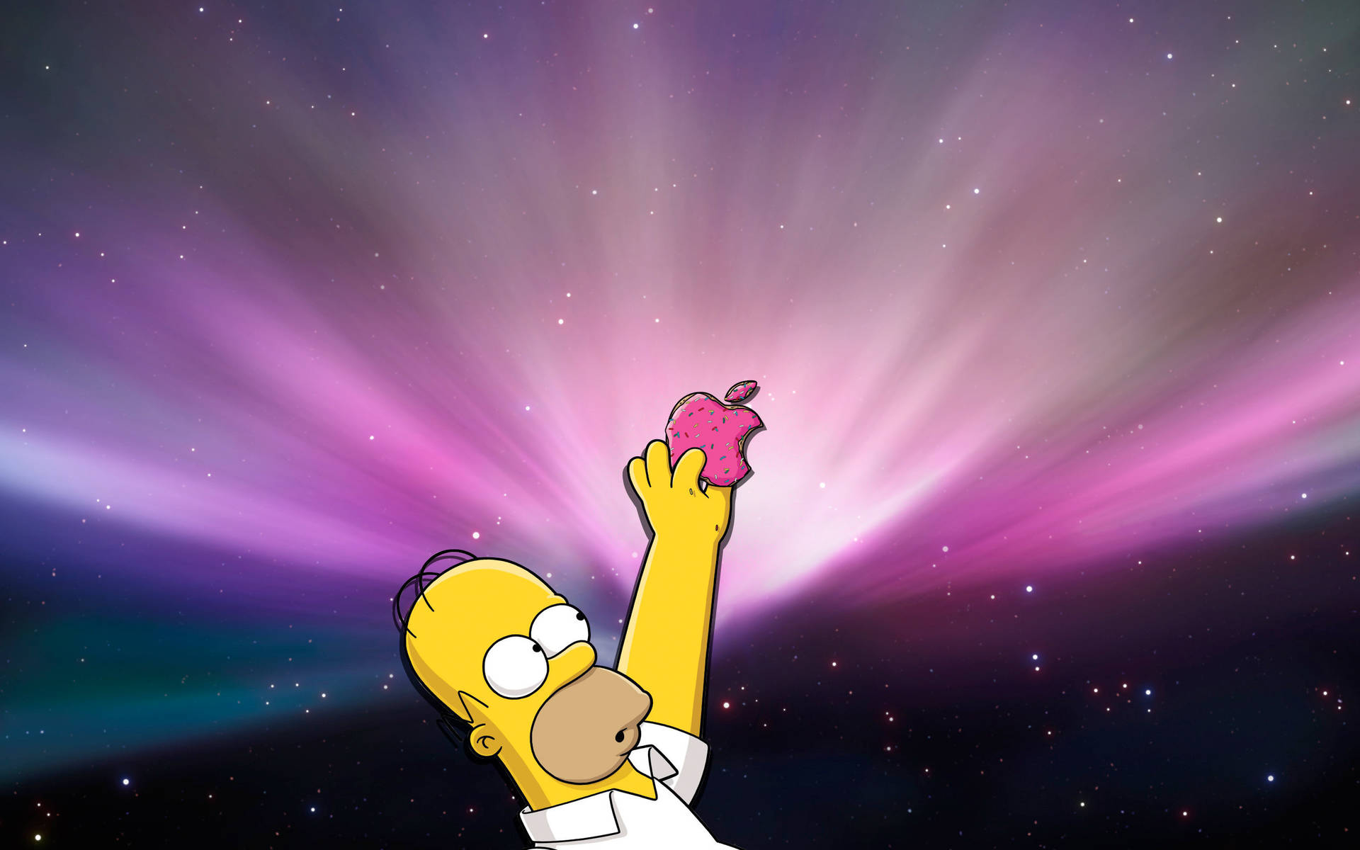 Homer Simpson proudly holding the iconic Apple logo Wallpaper