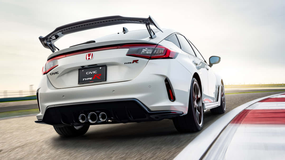 The Rear End Of A White Honda Civic Type R Wallpaper