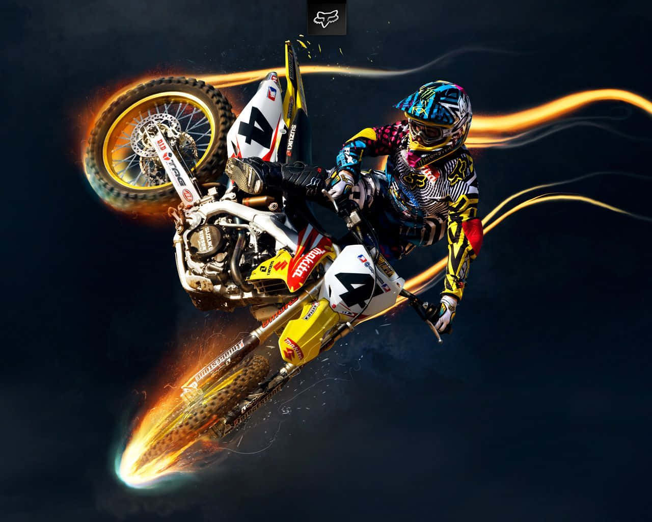 Unpiloto De Motocross Está Volando En El Aire. Fondo de pantalla