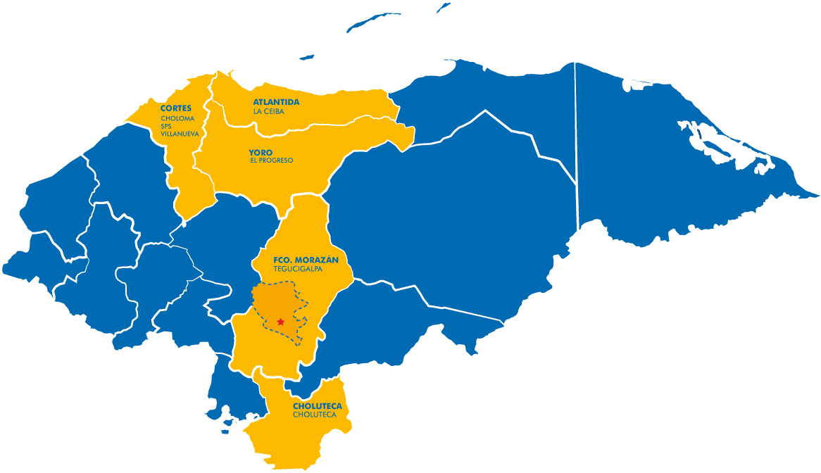 Honduras Map Highlighted Regions PNG