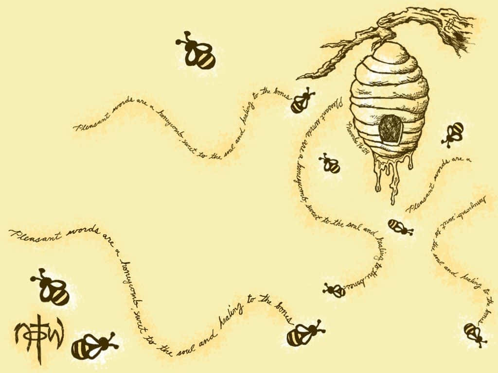 A Drawing Of A Beehive With Bees Flying Around It