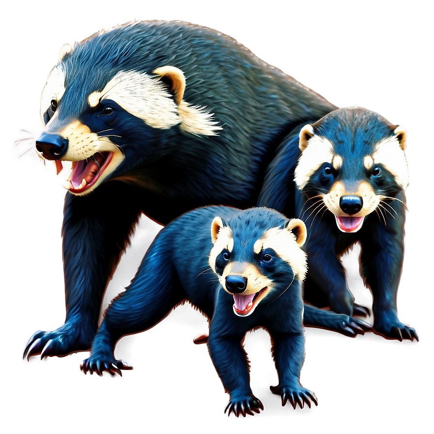 Honey Badger Family Illustration Png 06252024 PNG