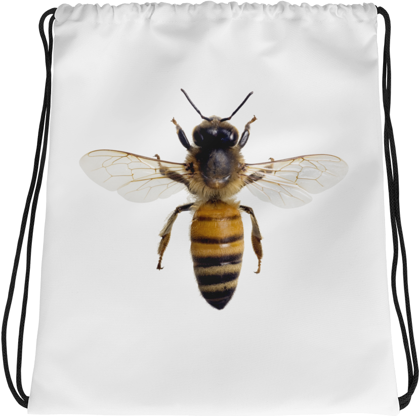 Honey Bee On White Drawstring Bag PNG