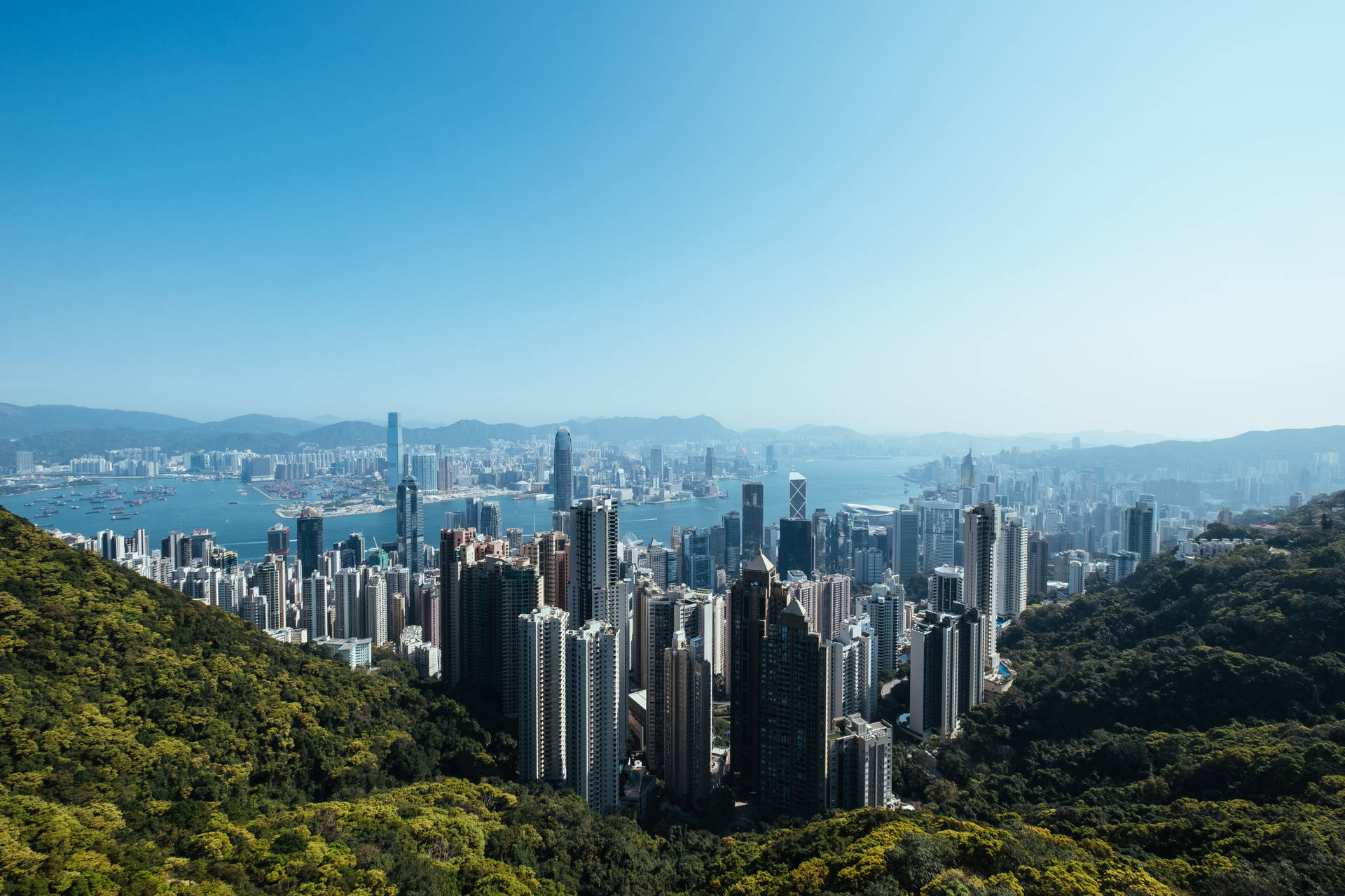 Hong Kong Skyline Blue Sky Wallpaper