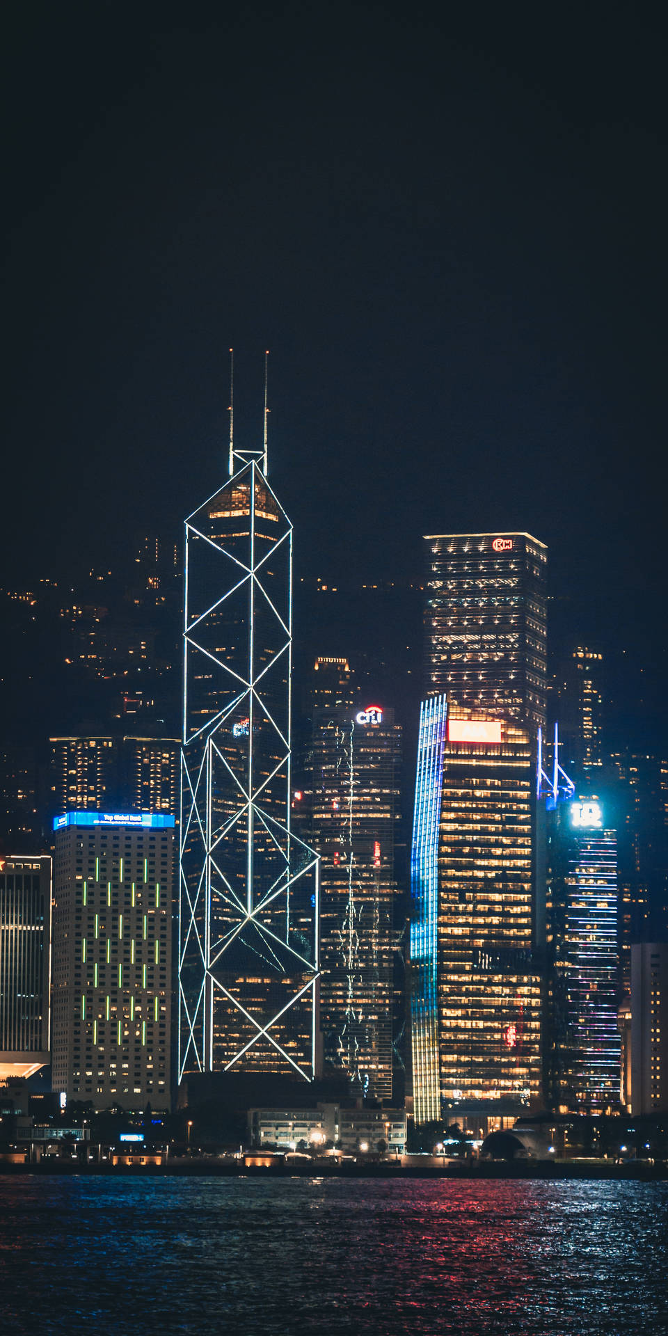 Hongkong Skyline Nattljus. Wallpaper