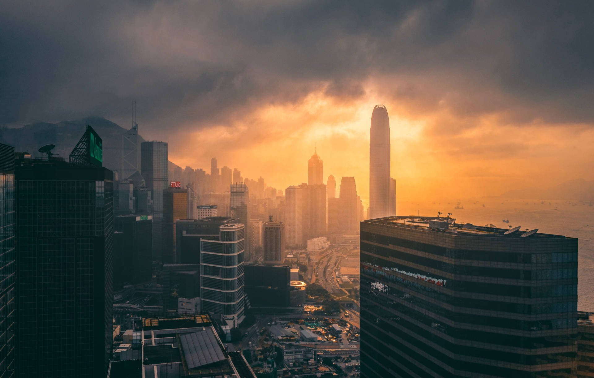 Hong Kong Skyline Sunset Background