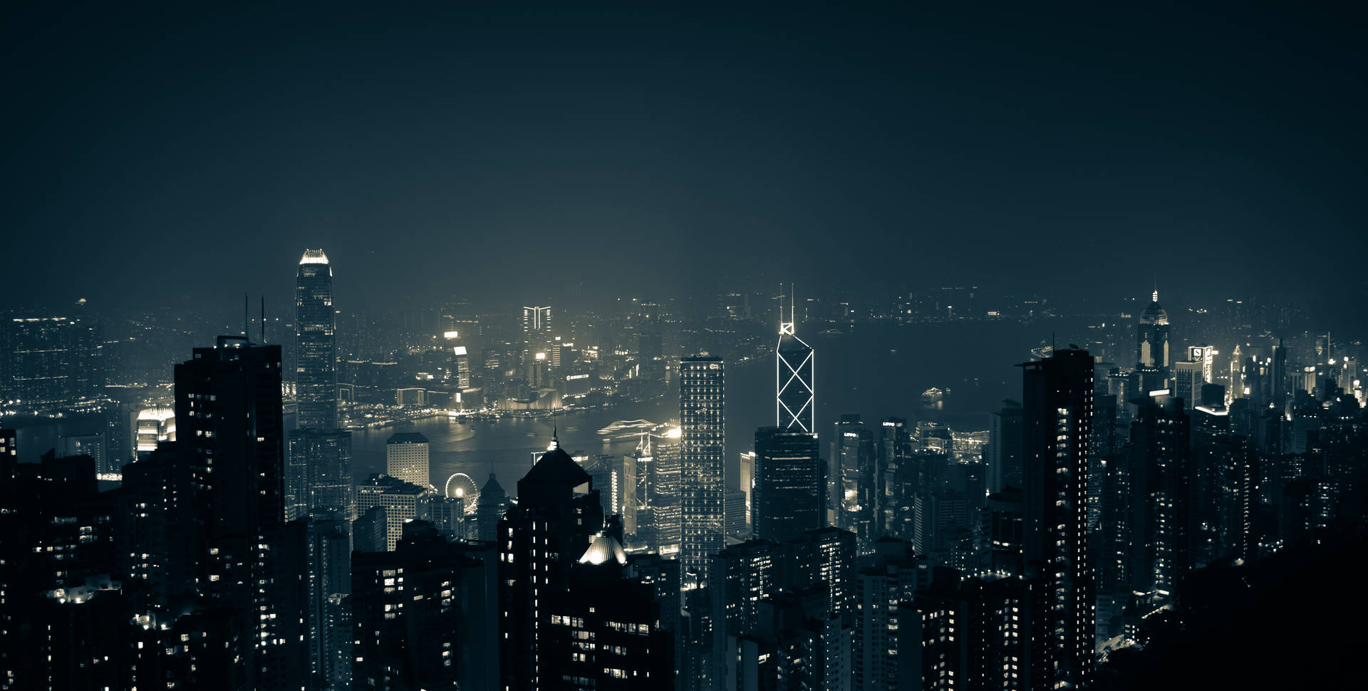 Hong Kong Victoria Harbour Dark Widescreen Wallpaper