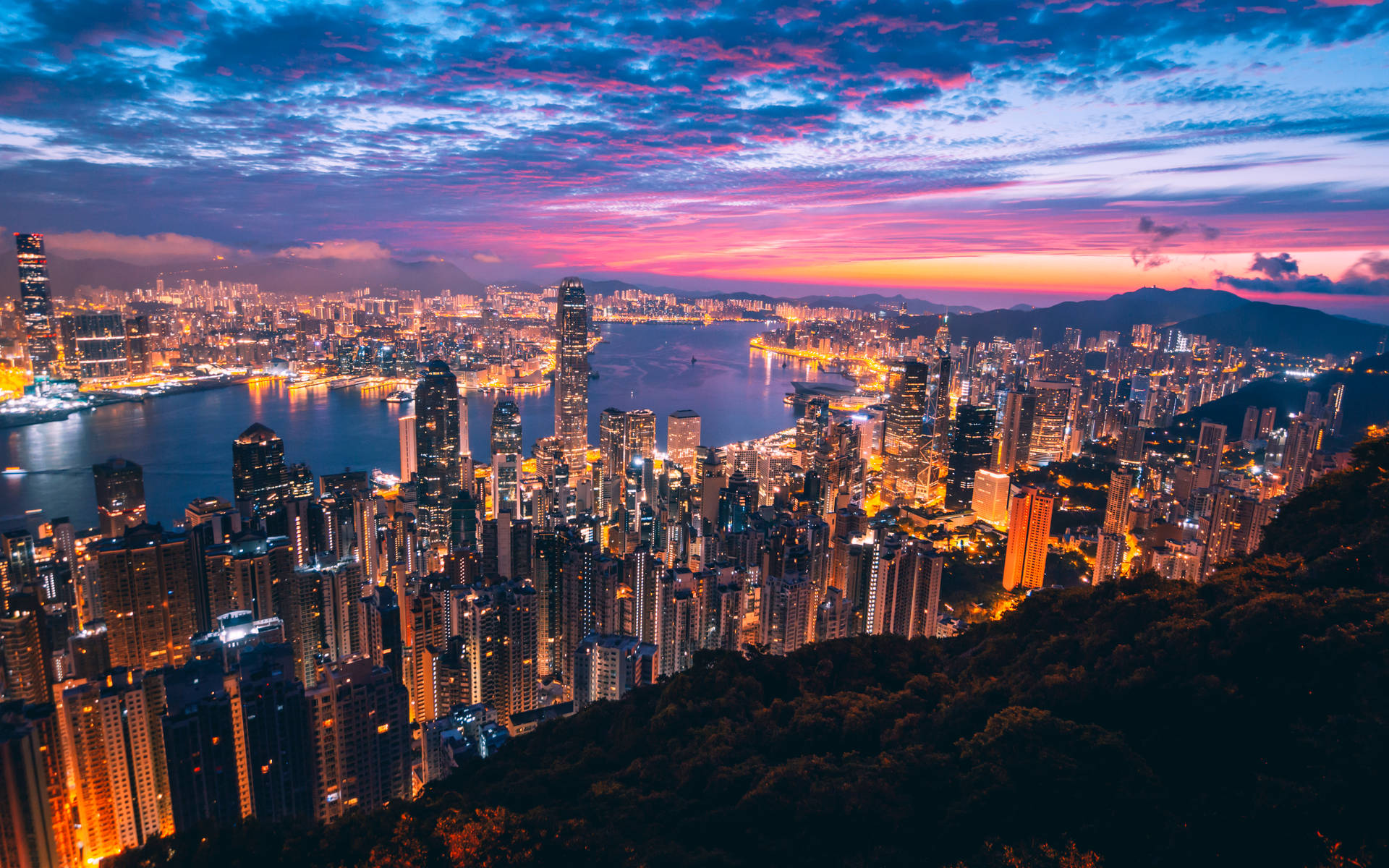 Hong Kong Victoria Peak At Night Background